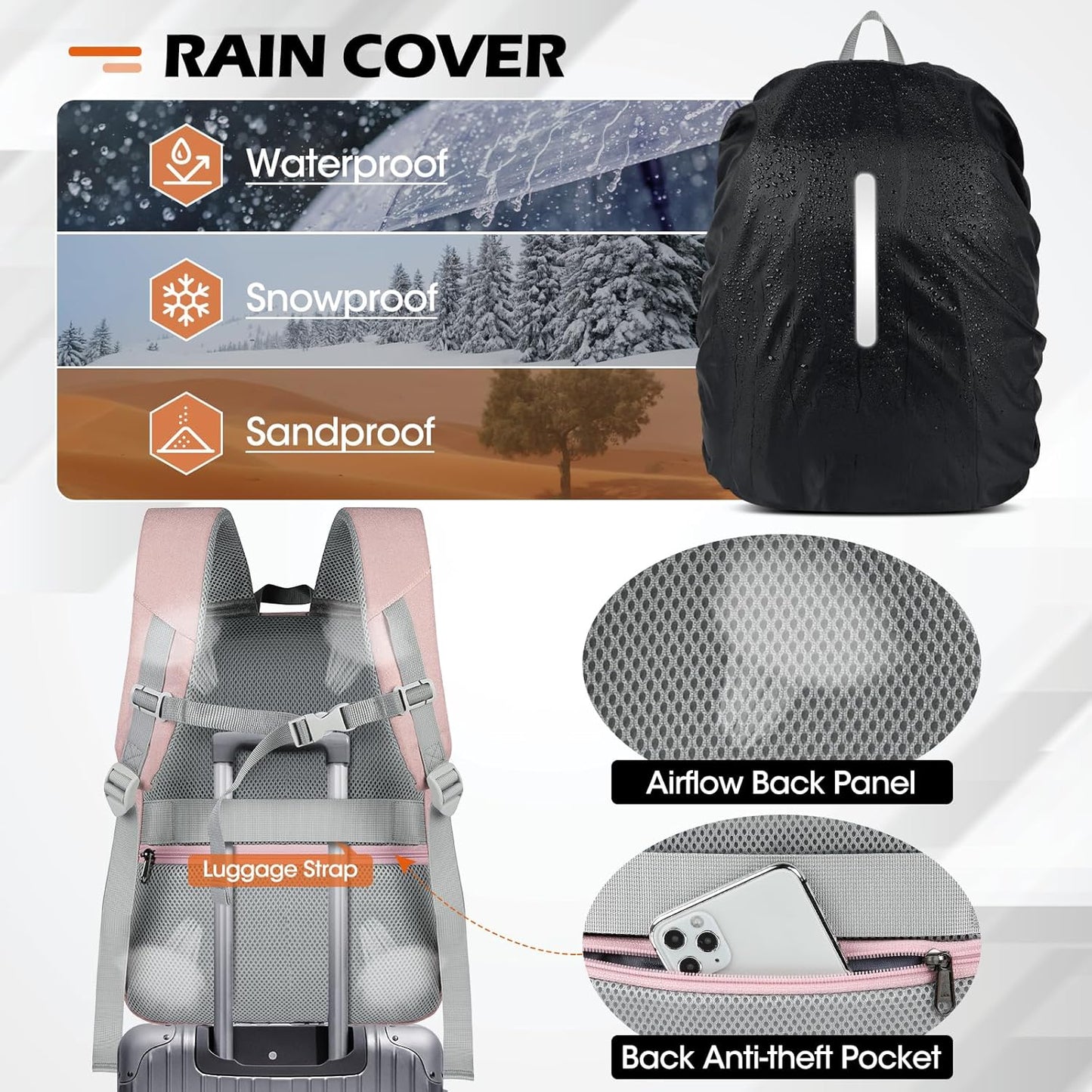 SDYSM Camera Bag Backpack Professional for DSLR SLR Mirrorless Camera Waterproof Laptop Back Pack 14 Inch with Rain Cover Anti Theft Travel Case Large Capacity Photography Backpack Pink