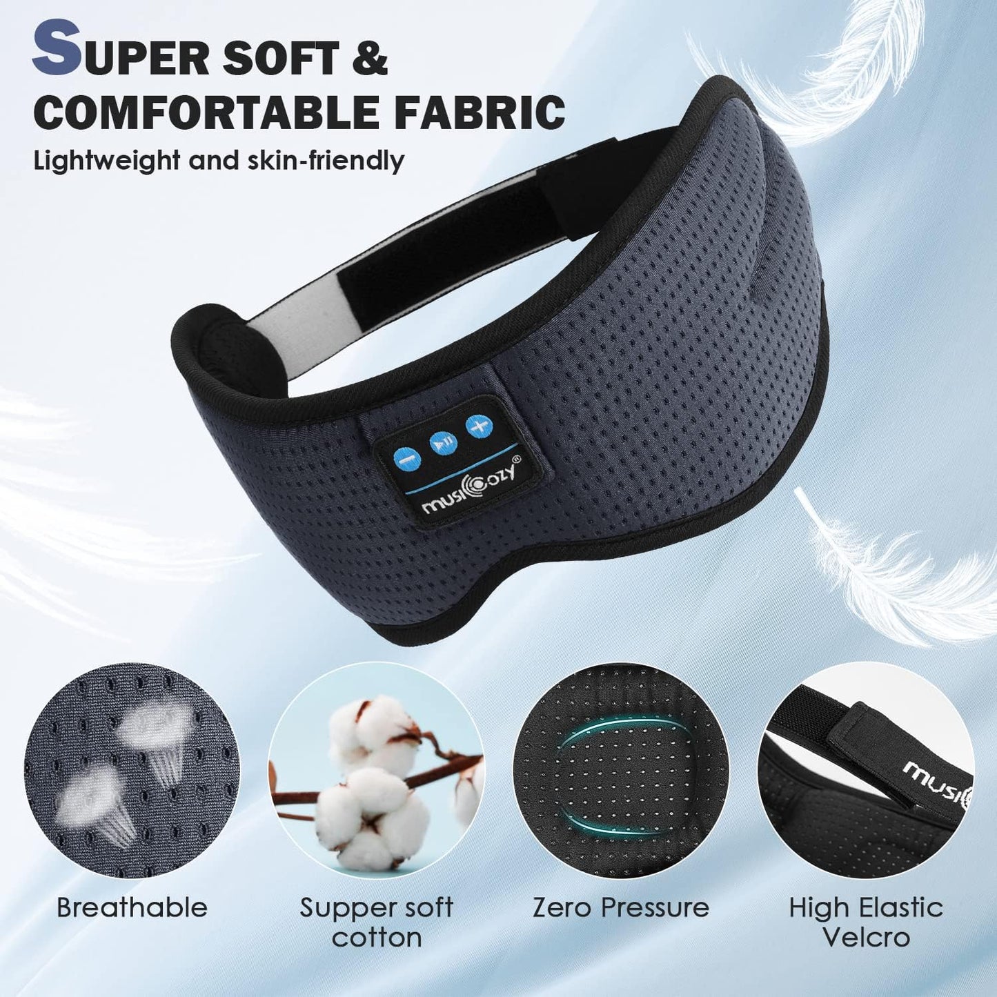 MUSICOZY White Noise Bluetooth Sleep Mask with 8 Soothing Sounds & 3D Wireless Sleep Headphones, Bluetooth Sleeping Headphones for Yoga Travel Office Relaxation, Tech Gadgets Gifts