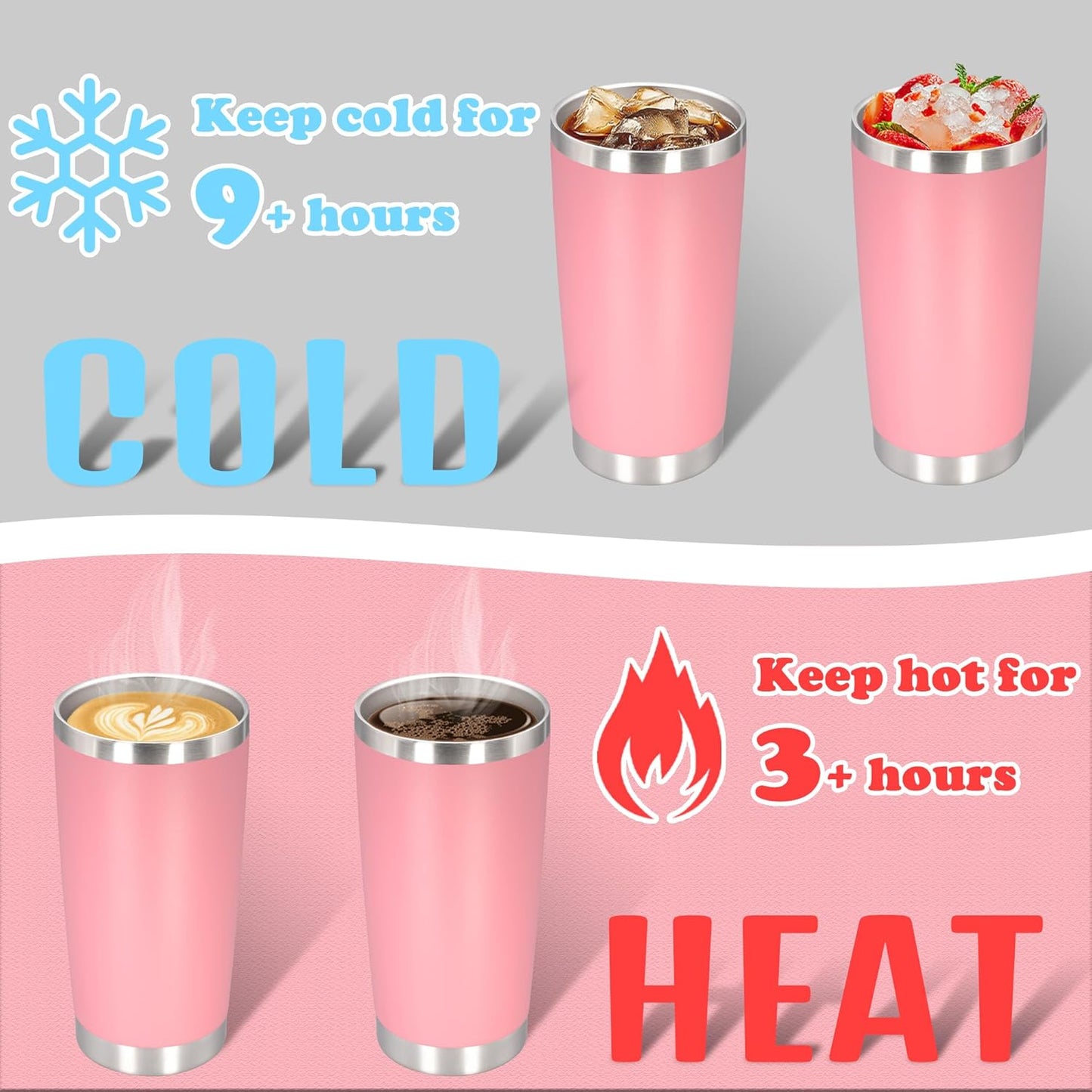 20 oz Tumbler with lid Double Wall Vacuum Insulated Tumblers Stainless Steel Coffee Mug Travel Coffee Tumbler Powder Coated Tumbler Cup Keep Hot&Cold - (Pink 6 Pack)