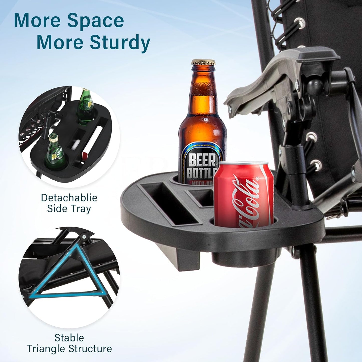 MFSTUDIO Padded Zero Gravity Chair Set of 2, Folding Patio Lounge Recliner with Adjustable Pillows & Cup Holder for Poolside Backyard, Support 400lbs(Navy Blue)