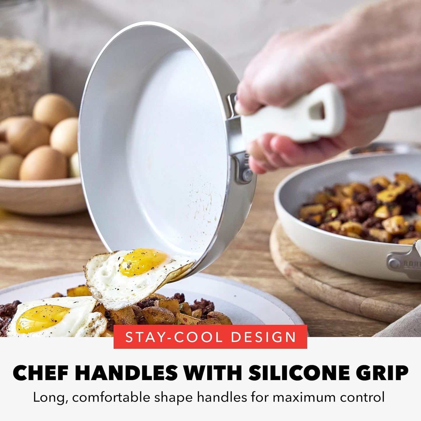 GreenPan x Bobby Flay 13 Piece Nonstick Cookware Pots and Pans Set, PFAS-Free Diamond Ceramic, Induction Suitable, Easy Clean Dishwasher & Oven Safe, Stay-Cool Silicone Handles, Glass Lids, Cream