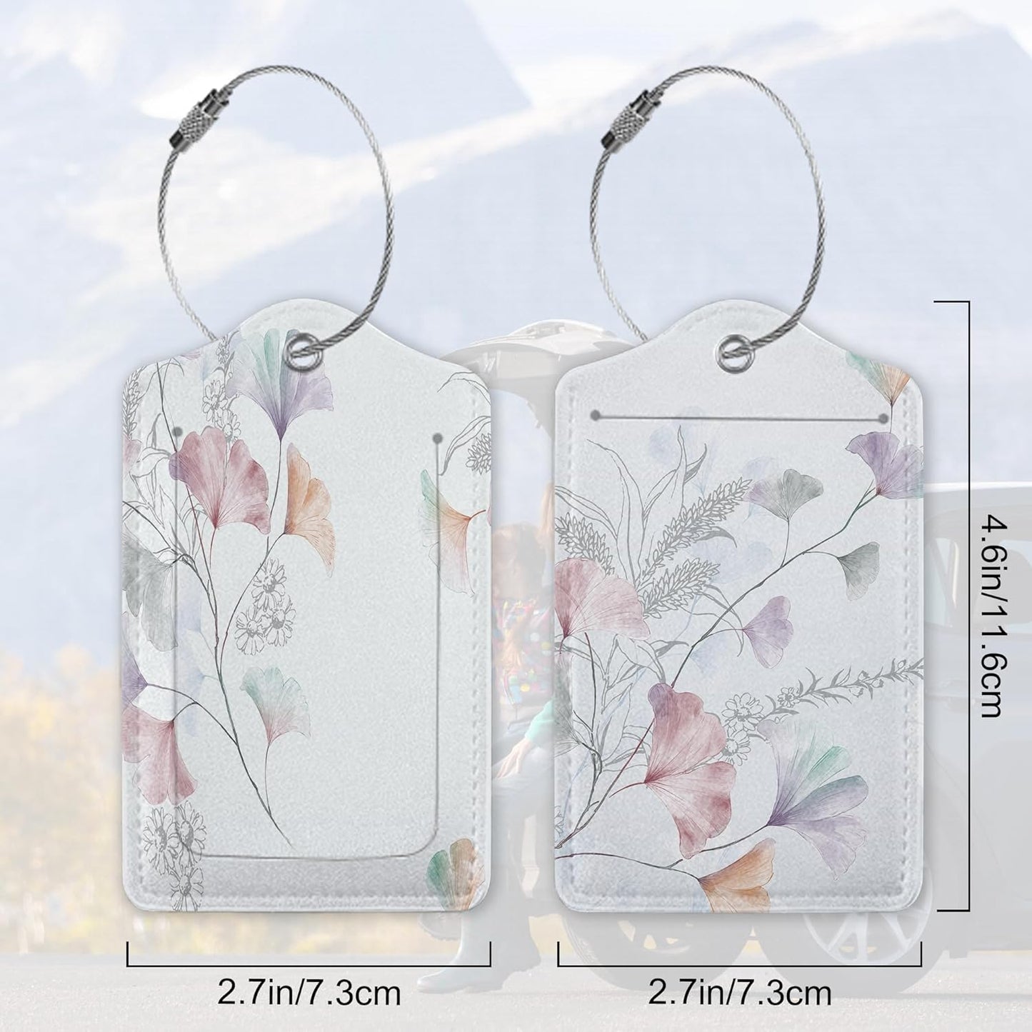 Set of 2 Watercolor Flowers, Paisley Rose Luggage Tags for Suitcases, Leather Suitcase Tag Name Identifiers Labels for Travel Bag Baggage Backpack