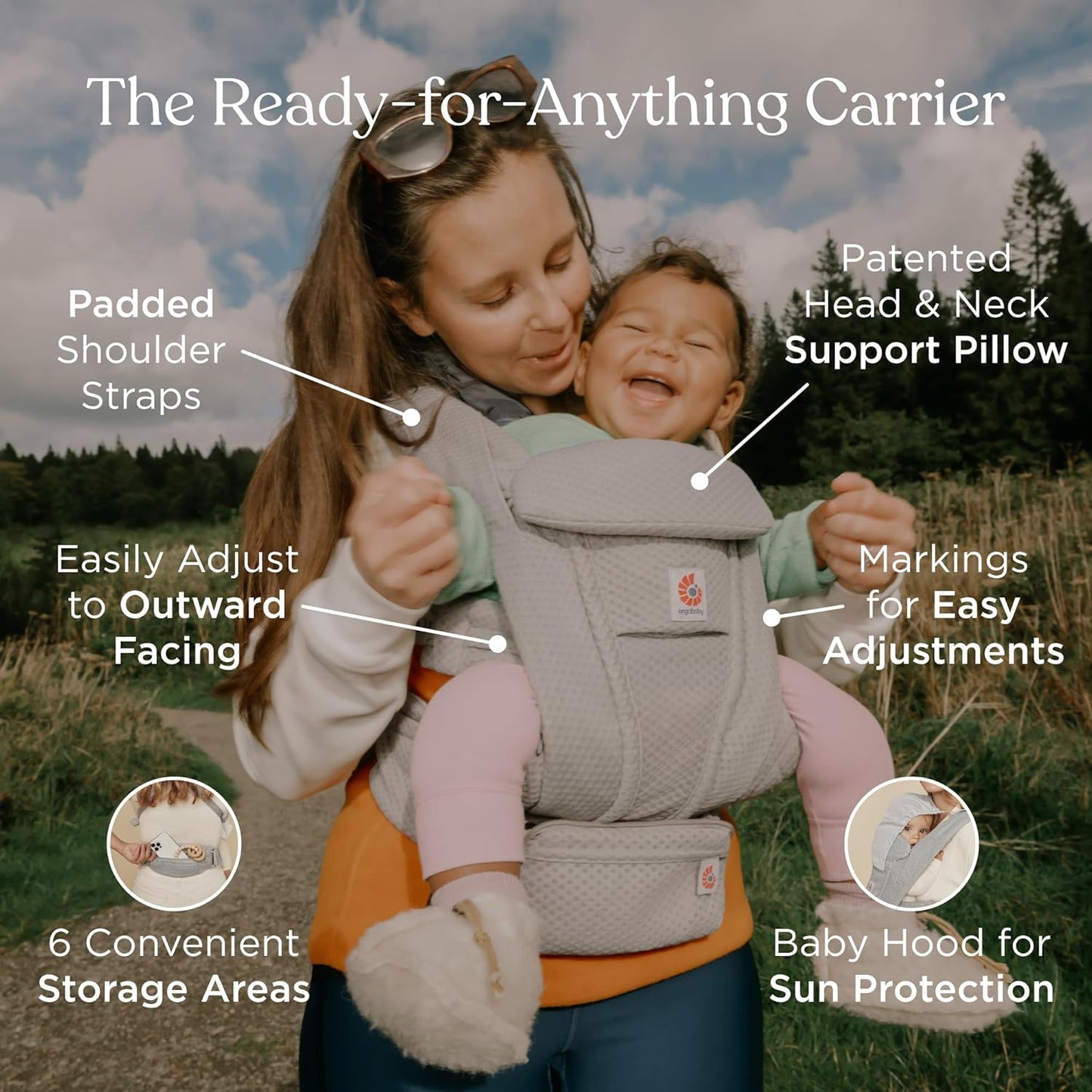 Ergobaby Omni Deluxe Baby Carrier Newborn to Toddler - Breathable Baby Carriers for Summer - All-Position Carrier with Enhanced Lumbar Support & Airflow (7-45 Pounds), Cotton, Onyx Black