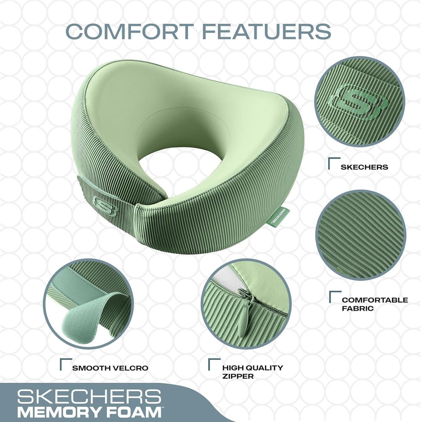 Skechers Women's Memory Foam Neck Pillow, Comfortable & Breathable Travel Pillow,Neck Pillow Airplane for Travel, Car Rides, Home, and Office Use, Ergonomic Design for Men and Women,Green