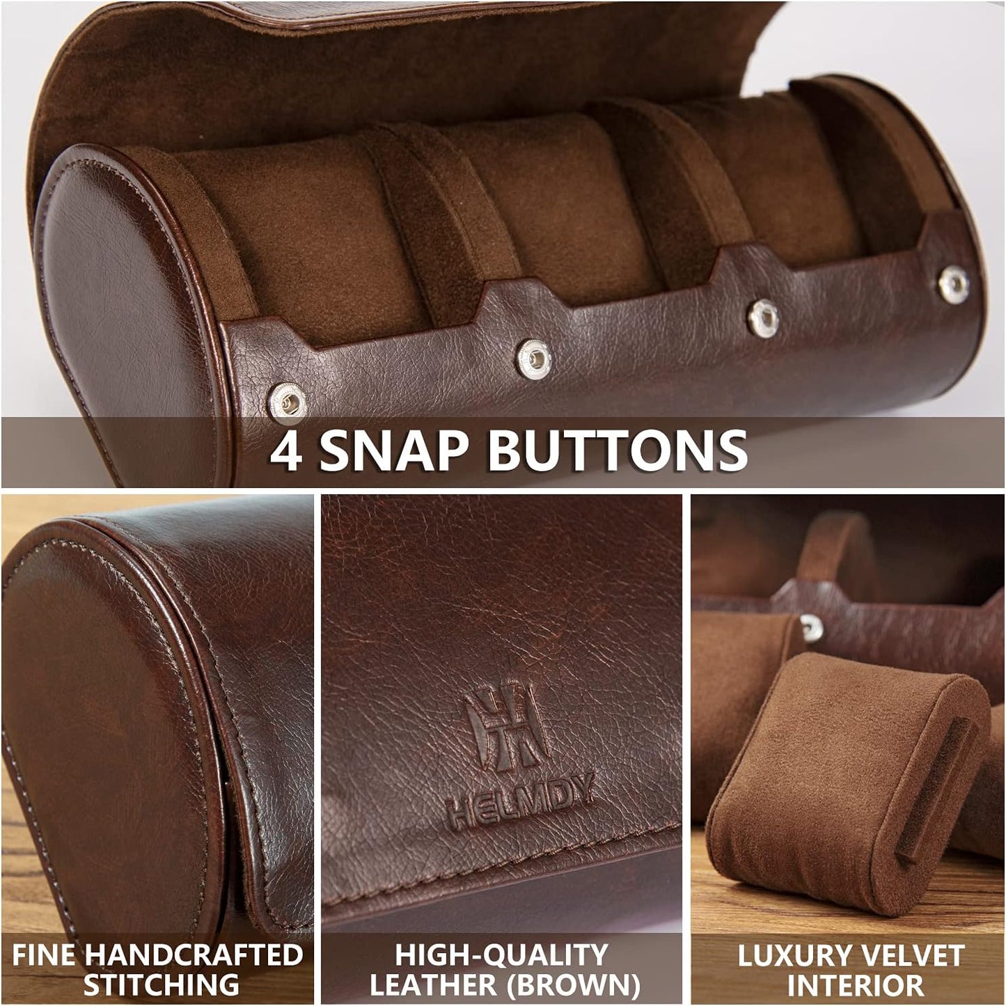 Watch Roll Travel Case: 3 Slot Watch Box Organizer for Men - Watch Storage and Display Case - Watch accessory Fits All Wrist Watches & Smart Watches Up to 50mm (Dark Brown)
