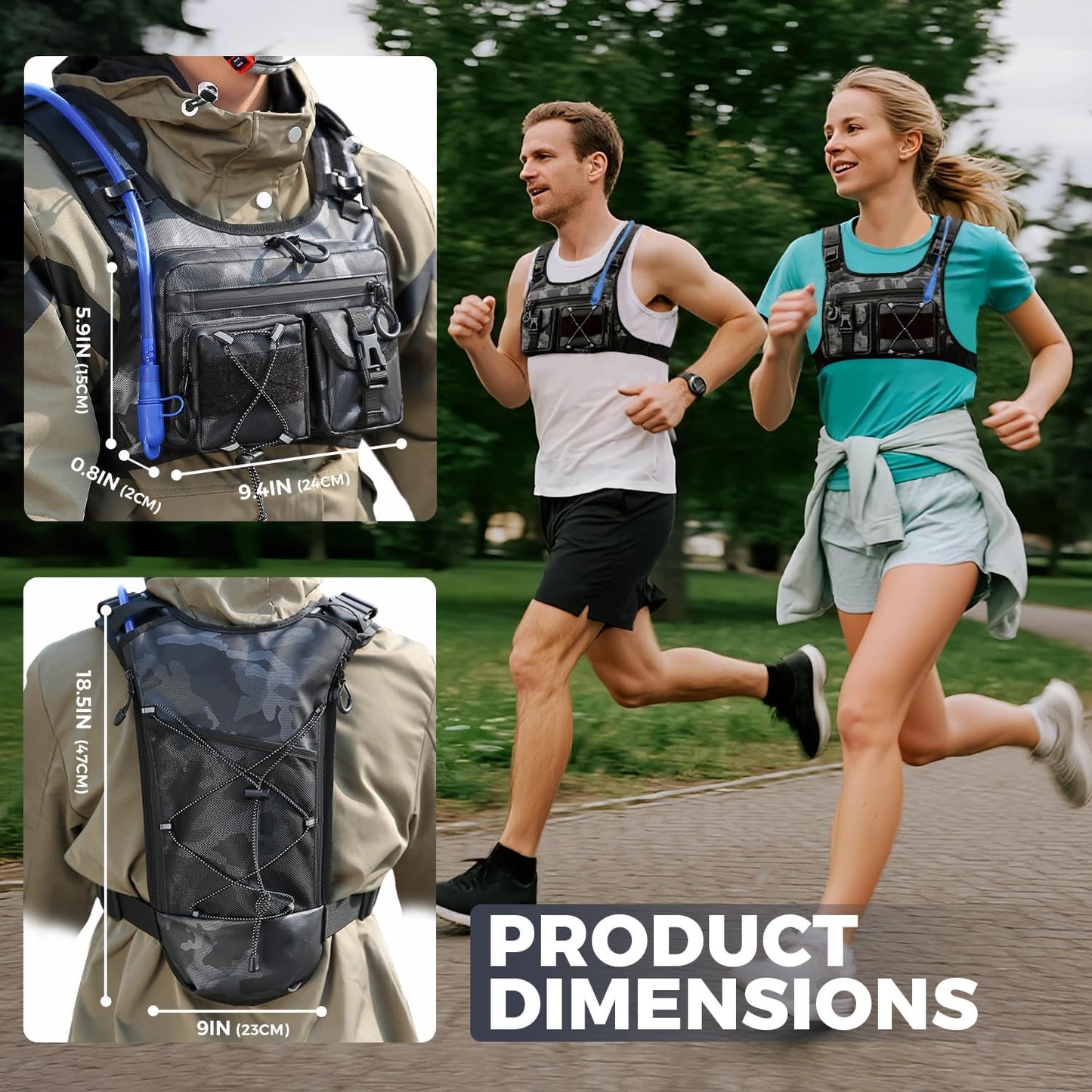 USA Original Patent Running Hydration Vest Backpack, Lightweight Chest Pack with 2.0L Water Bladder Bag Daypack for Hiking Running Cycling Race Marathon for Women Men