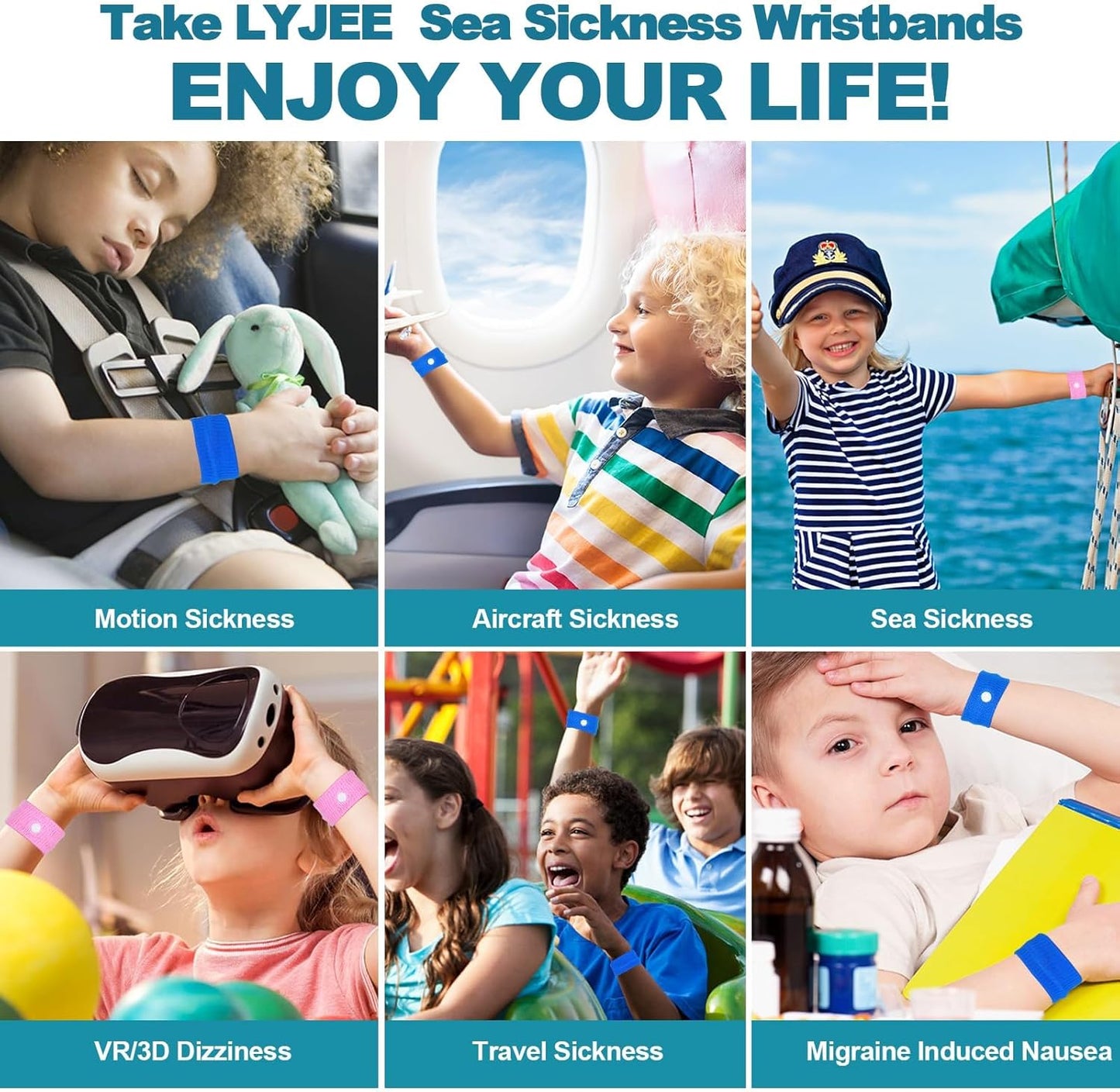 LYJEE Motion Sickness Bracelets for Adults and Kids Motion Sickness Bands Nausea Relief for Pregnant Women Acupressure Nausea Relief for Car, Sea, Air Sickness