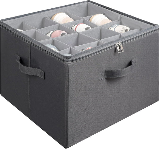 Shoe Organizer for Closet, Foldable Shoe Storage Bins with Clear Cover, Large Shoe Box Storage Container with Adjustabele Dividers, Fits up to 16 Pairs, Gray