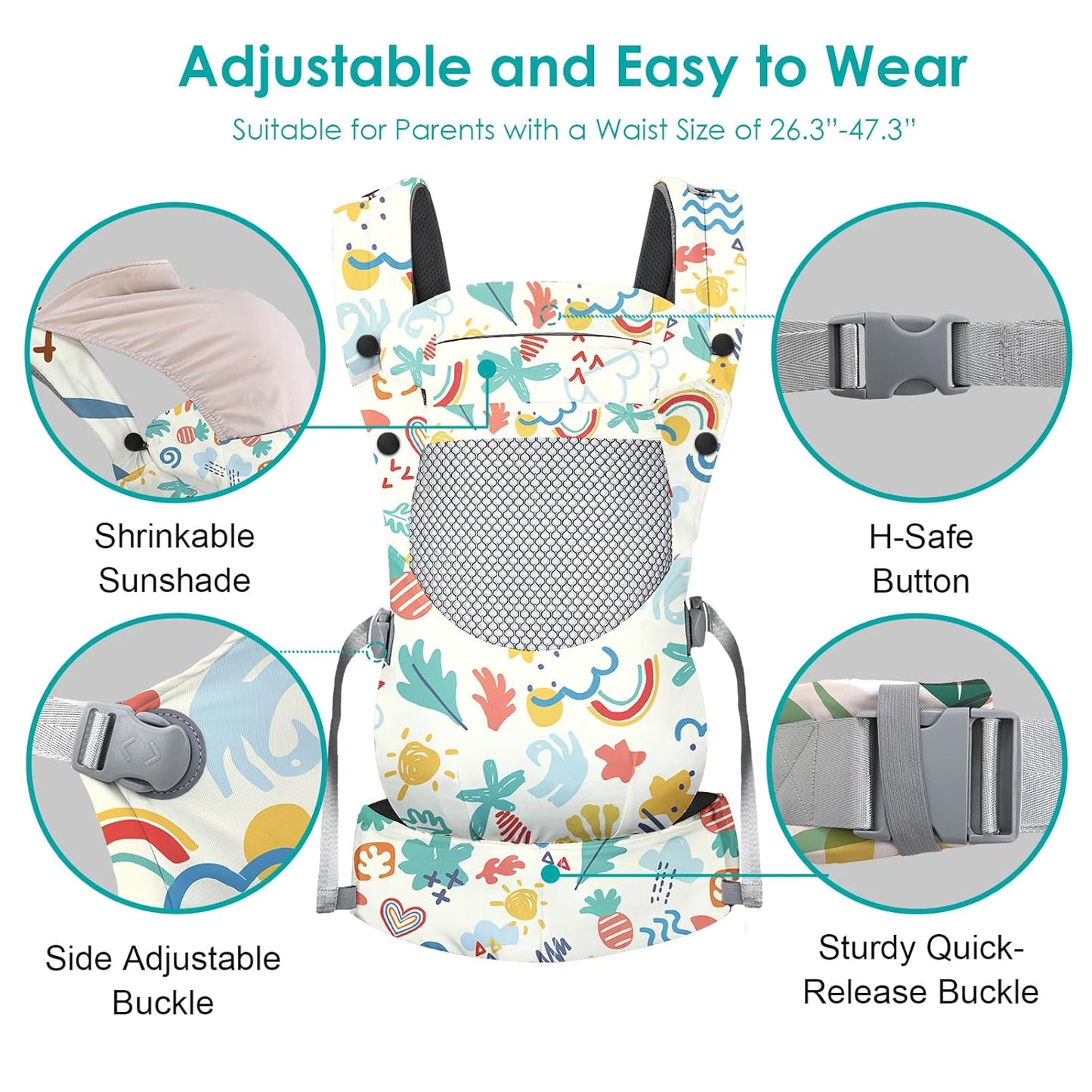 Newborn Baby Front Carrier Backpack, Toddler Baby Body Carrier, 7-66 Lbs Ergonomic Design, Lumbar Support, Lightweight