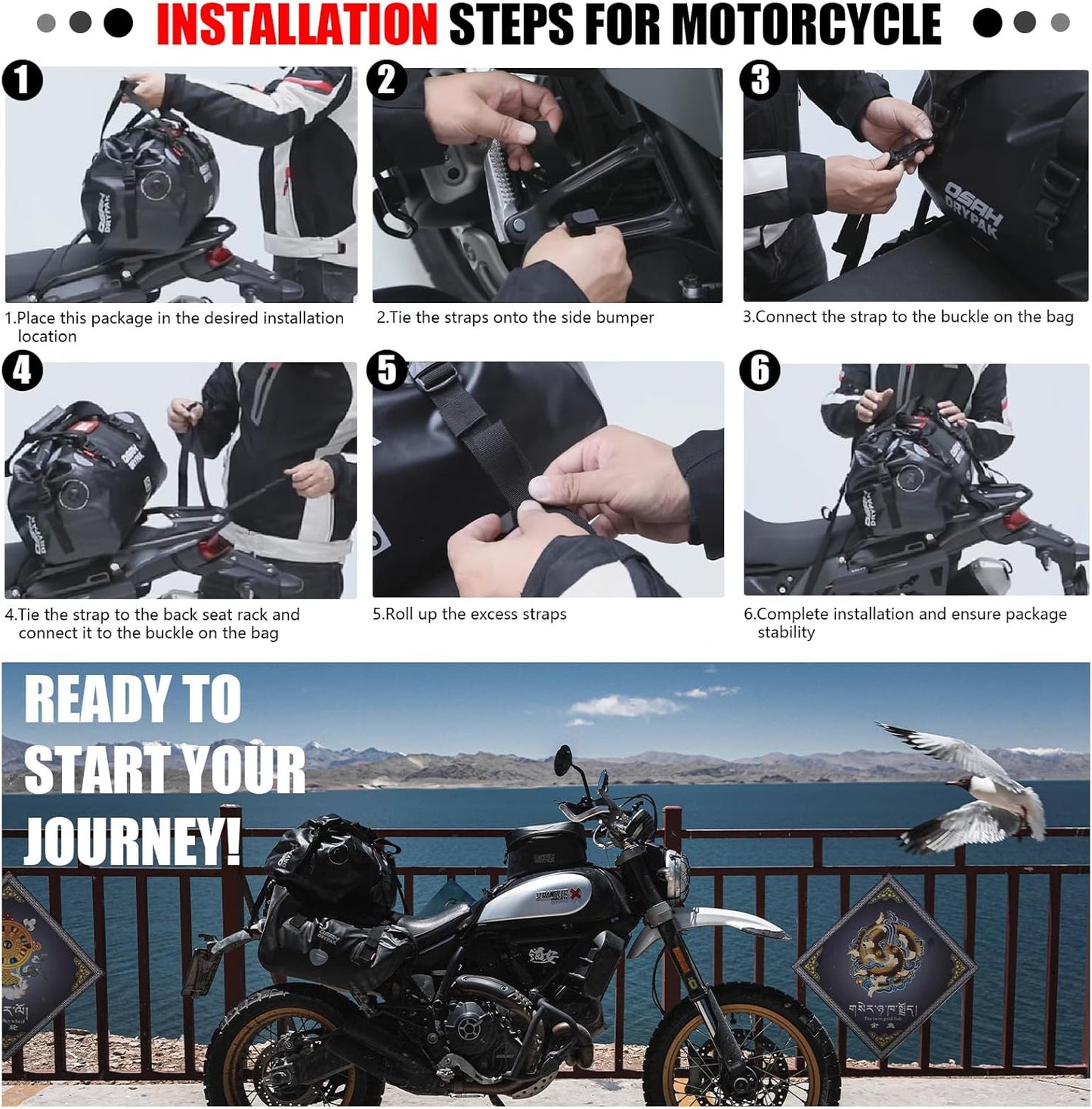 Waterproof Duffel& Luggage Bag - Motorcycle Dry Bag Tail Saddle Bags with Roll Top Closure,Large Storage Space,for Camping, Kayaking, Fishing & Traveling(MudBrown, 40L)