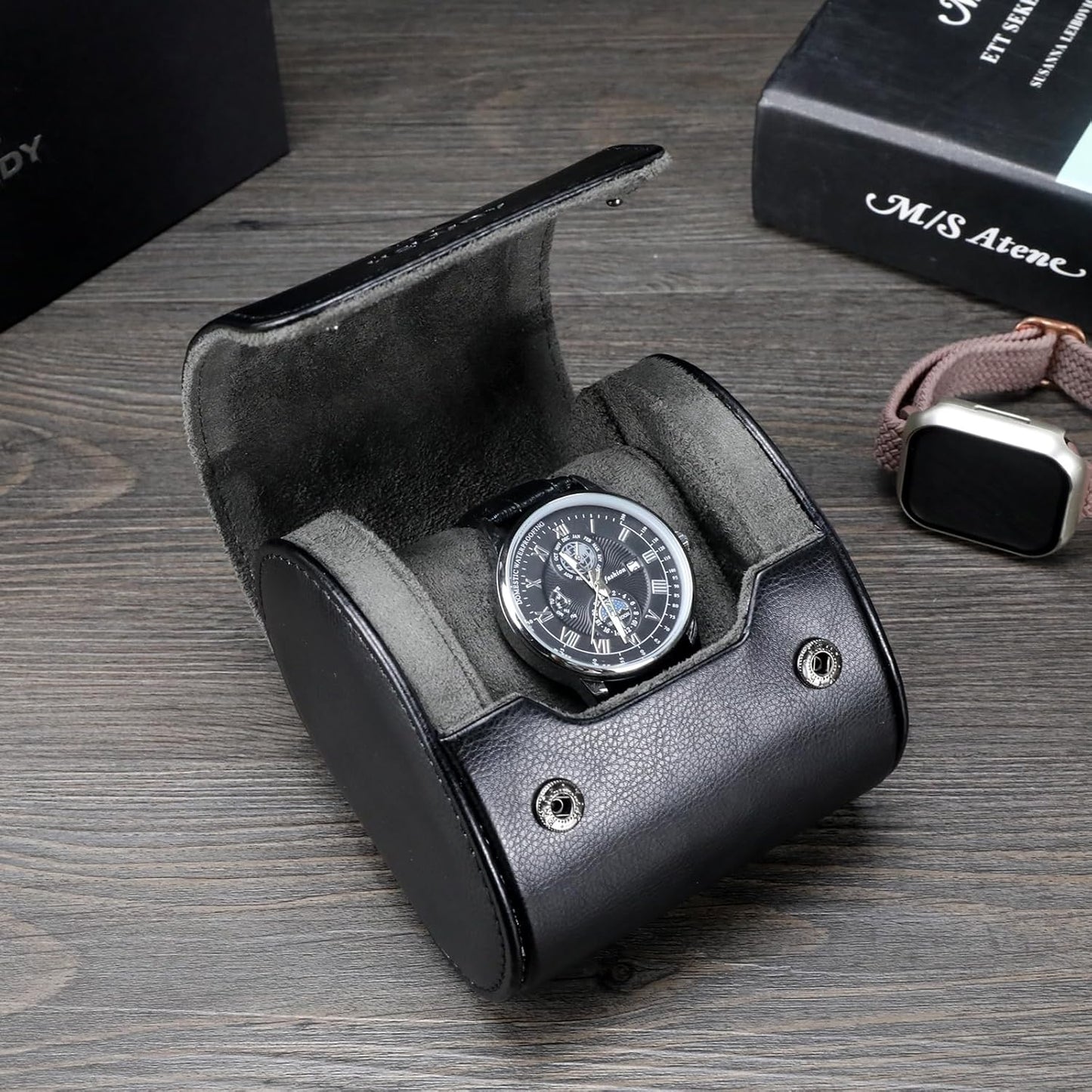 Watch Travel Case - Single Watch Roll Storage Box Organizer for Men's Women's Wristwatches & Smart Watches up to 50mm (Black / 1 Slot)