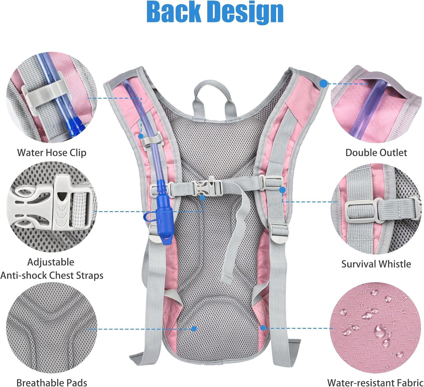 Zavothy Hydration Backpack with 2L Hydration Bladder Water Backpack for Hiking Hydration Pack for Running Cycling Hiking