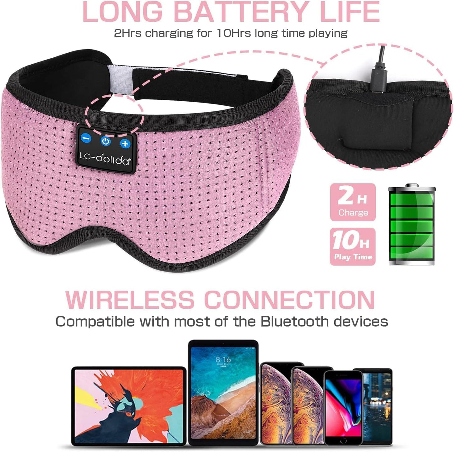 LC-dolida Sleep Mask with Bluetooth Headphones, Sleep Headphones Bluetooth Sleep Mask 3D Sleeping Headphones for Side Sleepers Best Gift and Travel Essential