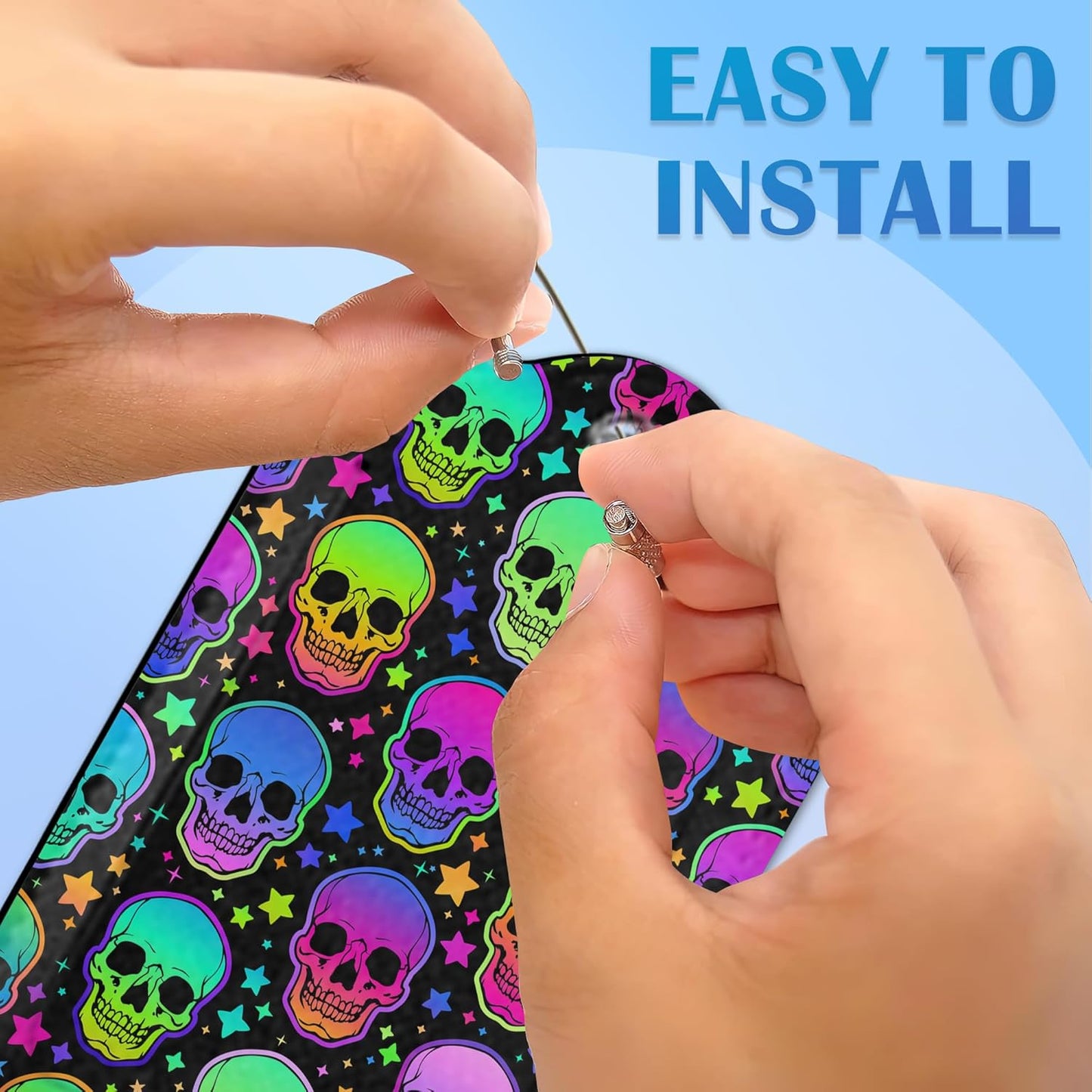 Neon Bright Human Skulls 2 PCS Luggage Tags, Privacy Cover ID Label with Stainless Steel Loop and Address Card for Travel Bag Suitcase