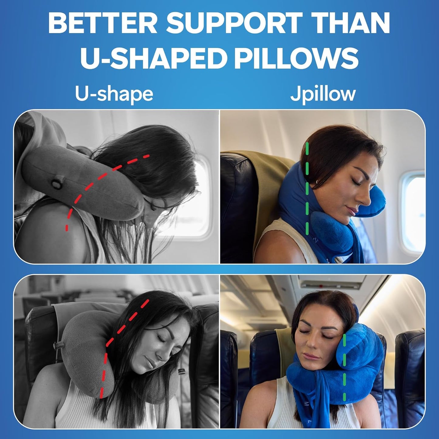 JPillow Travel Pillow for Airplanes – A Little Bulky, Expensive, and Takes a Couple of Minutes to Master, but Supports Your Head and Neck in Genuine Luxury – British Invention of The Year (Blue)
