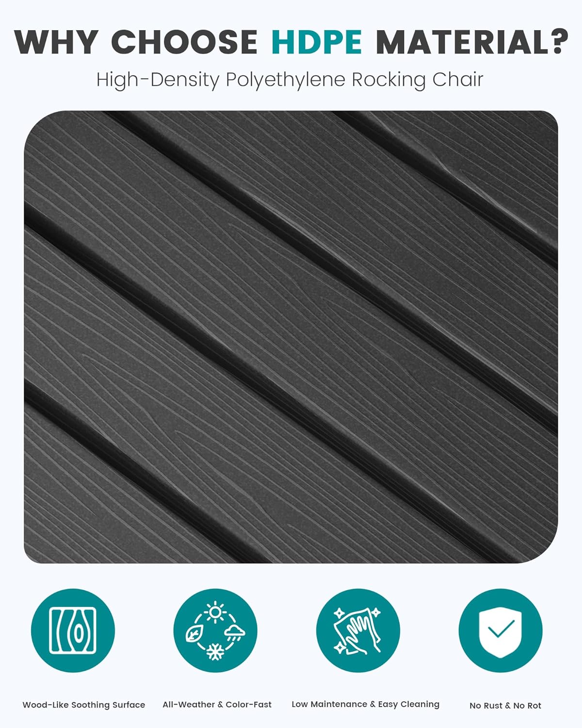 SERWALL Outdoor Rocking Chair, HDPE Patio Rocking Chair All-Weather Porch Rocker for Balcony, Yard, Black