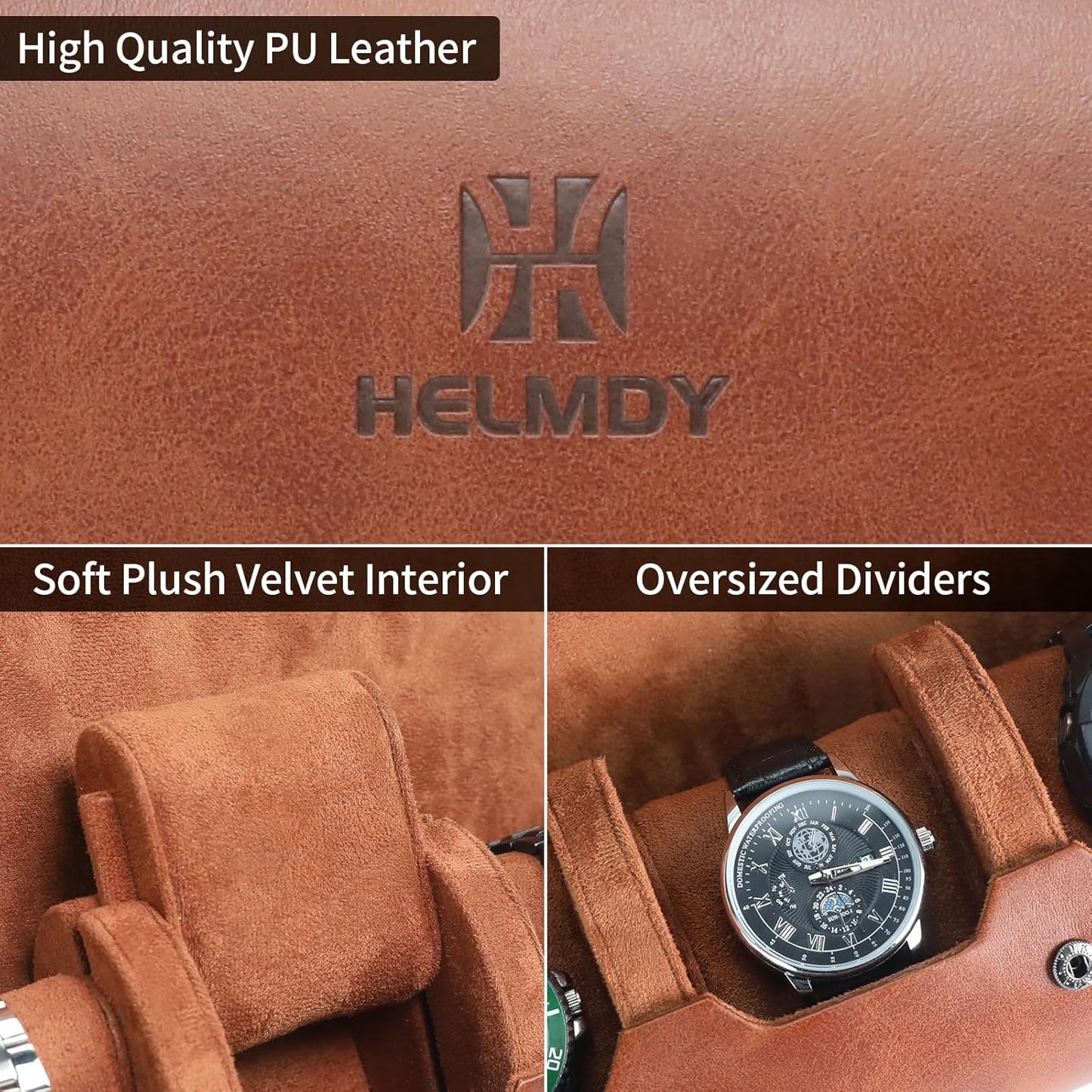 Watch Roll Travel Case for Men and Women: 3 Watch Travel Roll - Storage Box Organizer and Display Case for Wristwatches & Smart Watches up to 50mm (Brown)