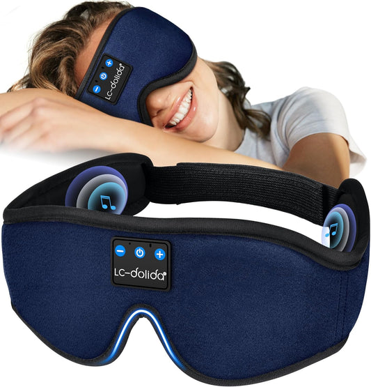 LC-dolida Sleep Headphones, Sleep Mask Bluetooth Wireless Music Eye Mask, Sleeping Headphones for Side Sleepers Sleep Mask with Bluetooth Headphones Ultra-Thin Stereo Speakers Perfect for Sleeping