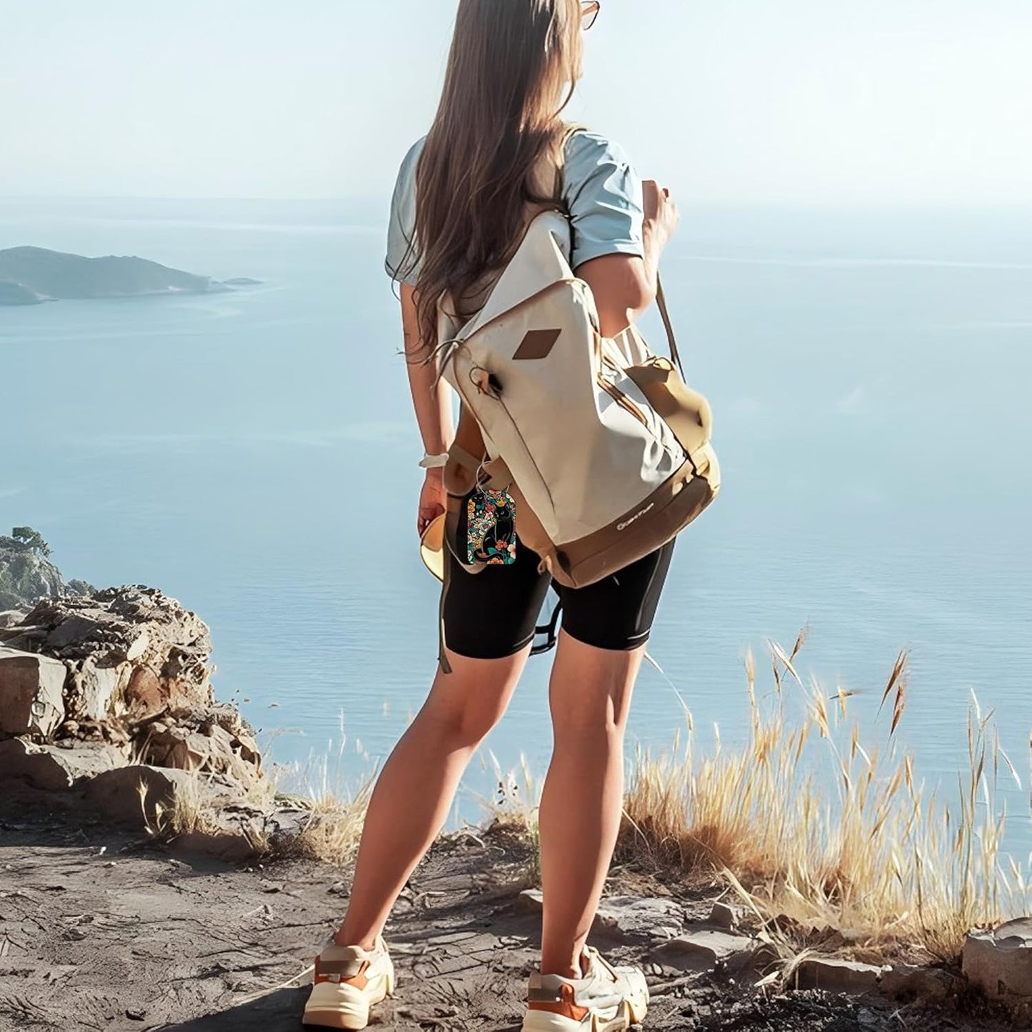 Black Cat and Flower Luggage Tag for Suitcase Set of 2 PU Leather Cute Luggage Tags with Stainless Metal Loop ID Label Privacy Flap Suitcase Tags for Women and Men Travel