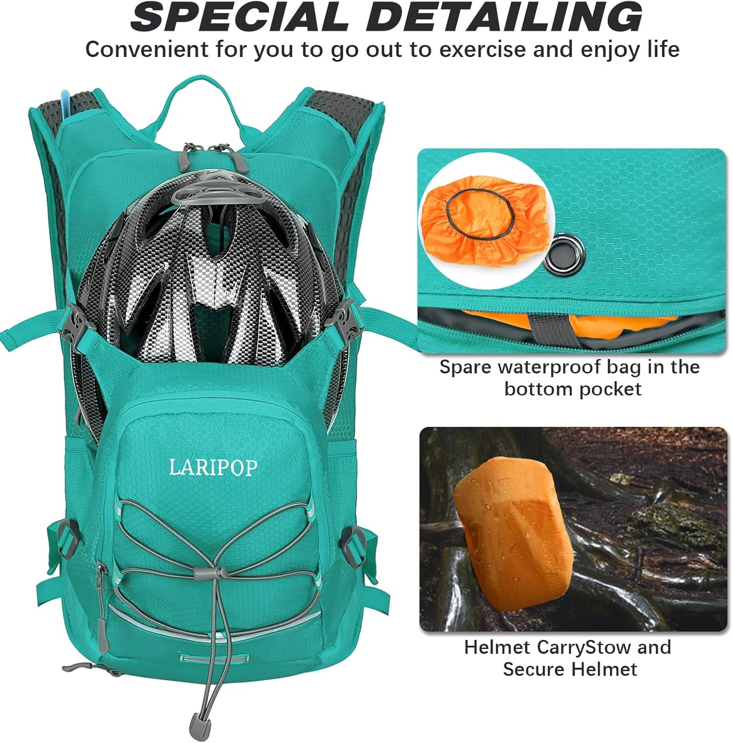 LARIPOP Hydration Backpack, 18L Hiking Backpack with 2L Water Bladder, Lightweight Water Pack for Cycling, Hiking, Biking