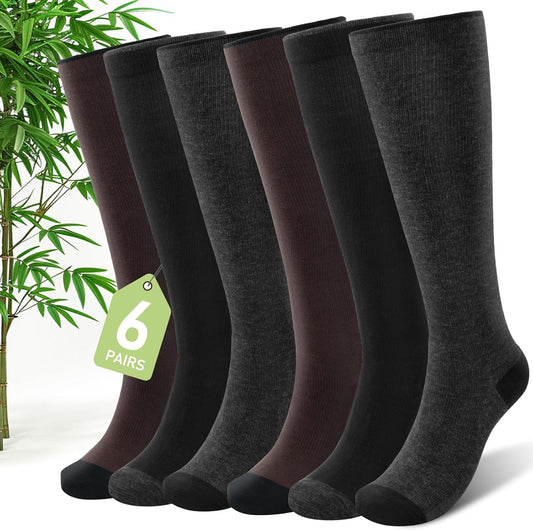 SONORAN Bamboo Viscose Compression Socks for Women & Men (6 Pairs) 20-30 mmHg Knee High Support for Nurses Travel Pregnant