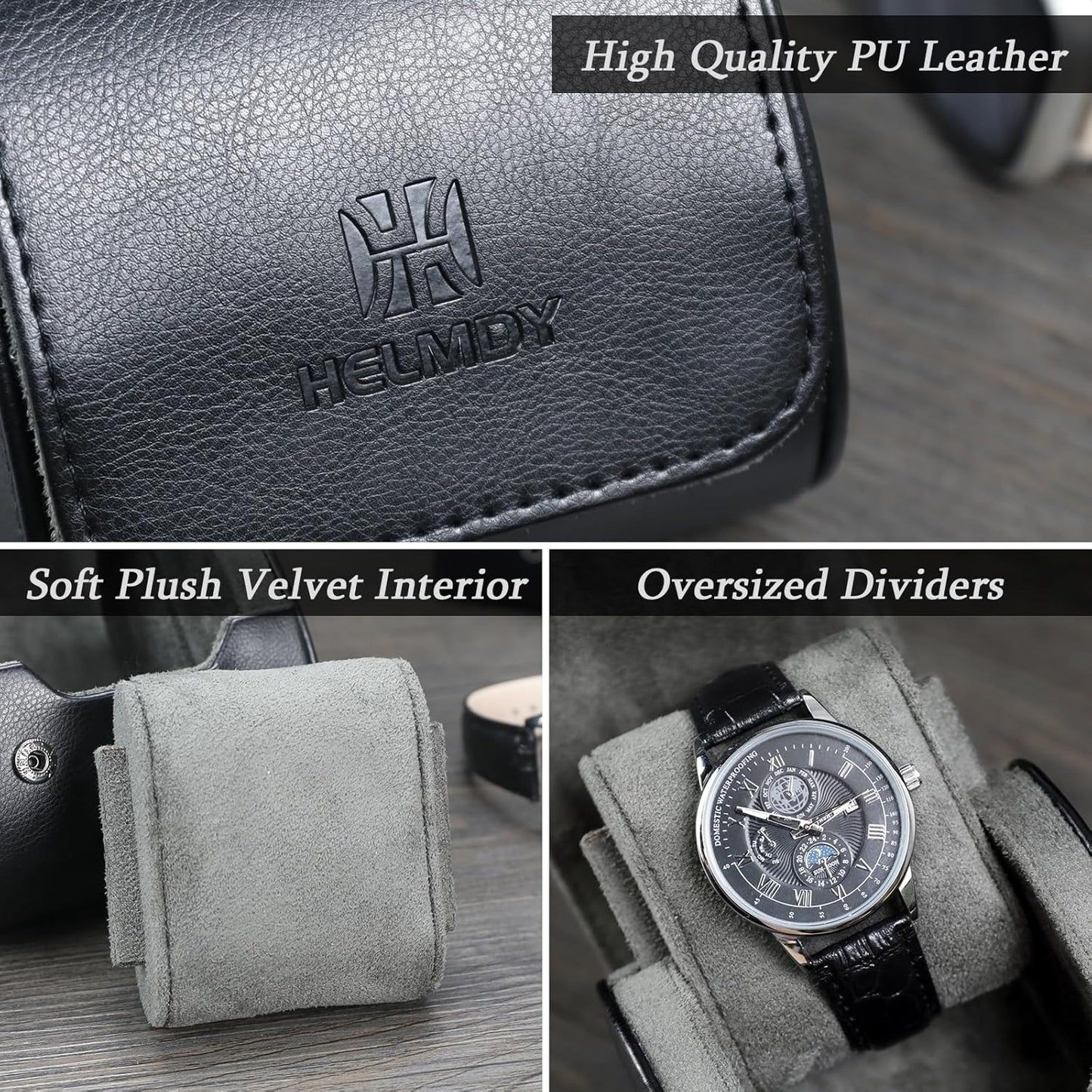 Watch Travel Case - Single Watch Roll Storage Box Organizer for Men's Women's Wristwatches & Smart Watches up to 50mm (Black / 1 Slot)