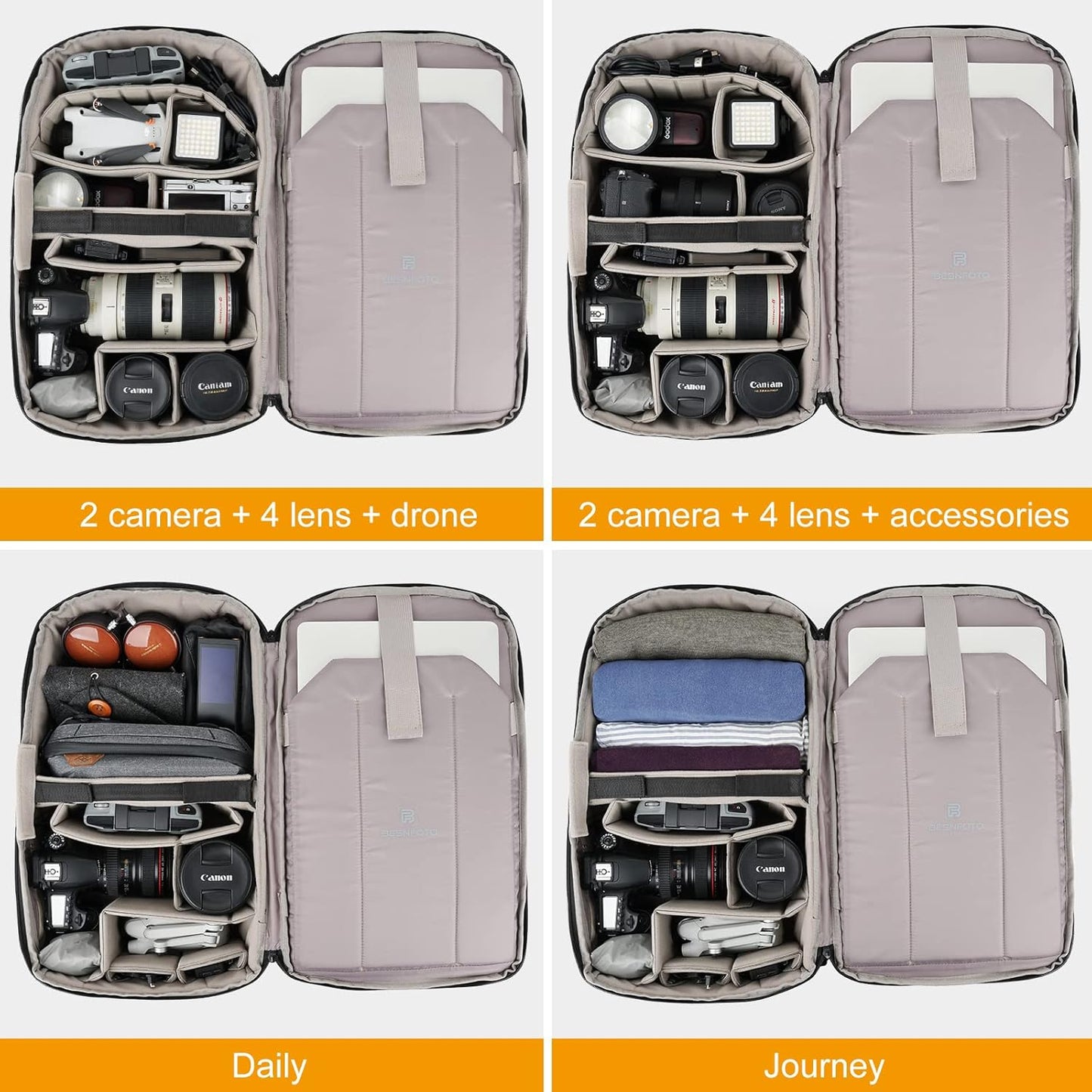 Besnfoto Camera Backpack Waterproof for Photographer DSLR Photography Bag Large with Laptop Compartment Tripod Holder for Men Hiking, Black