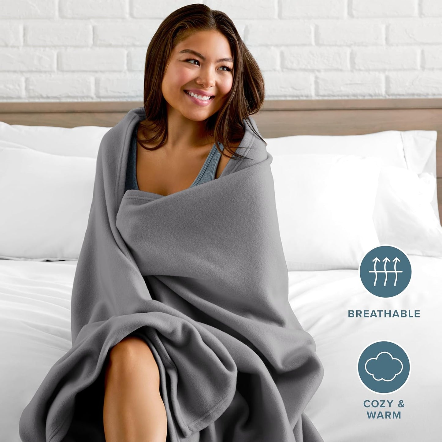 Bare Home Polar Fleece Blanket - Throw - Grey - Warm & Cozy - Premium Fleece for Bed, Sofa, Camping, Travel and Cold Nights - Lightweight Blanket (Throw, Grey)