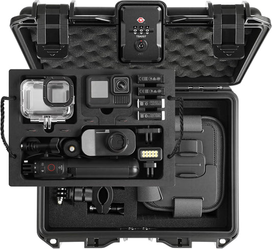 Case Organizer for GoPro Hero 13, Lockable TSA Dual Layer Waterproof Hard Carrying Case for GoPro Hero 12/11/10/9/8/Media Mod/Volta/Creator Edition/Action Camera and Other Accessories