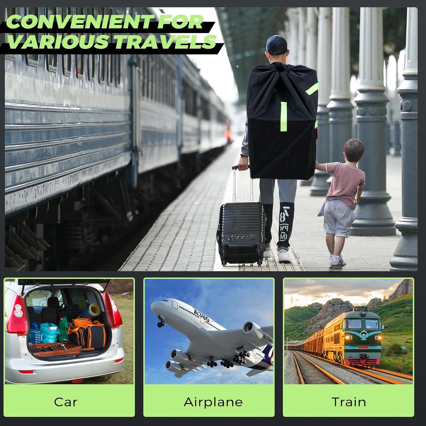 Waterproof Car Seat Travel Bag, Suitable for Airplane and Air Travel, Durable Cushioned Backpack Design, Suitable for Strollers, Height Increasing Seats, Convertible Seats, with 1 Luggage Tag