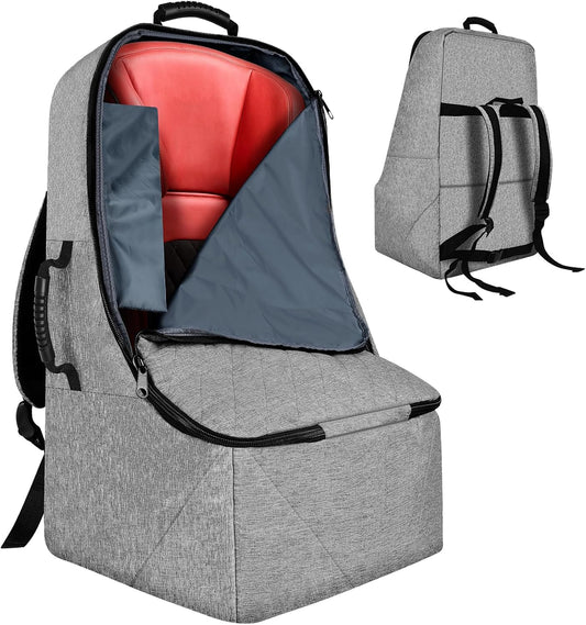 Padded Car Seat Travel Bag for Airplane, Heavy Duty Backpack for Air Travel, Water-Resistant Carrier with Shoulder Strap, Fits Most Car Seats (Grey)