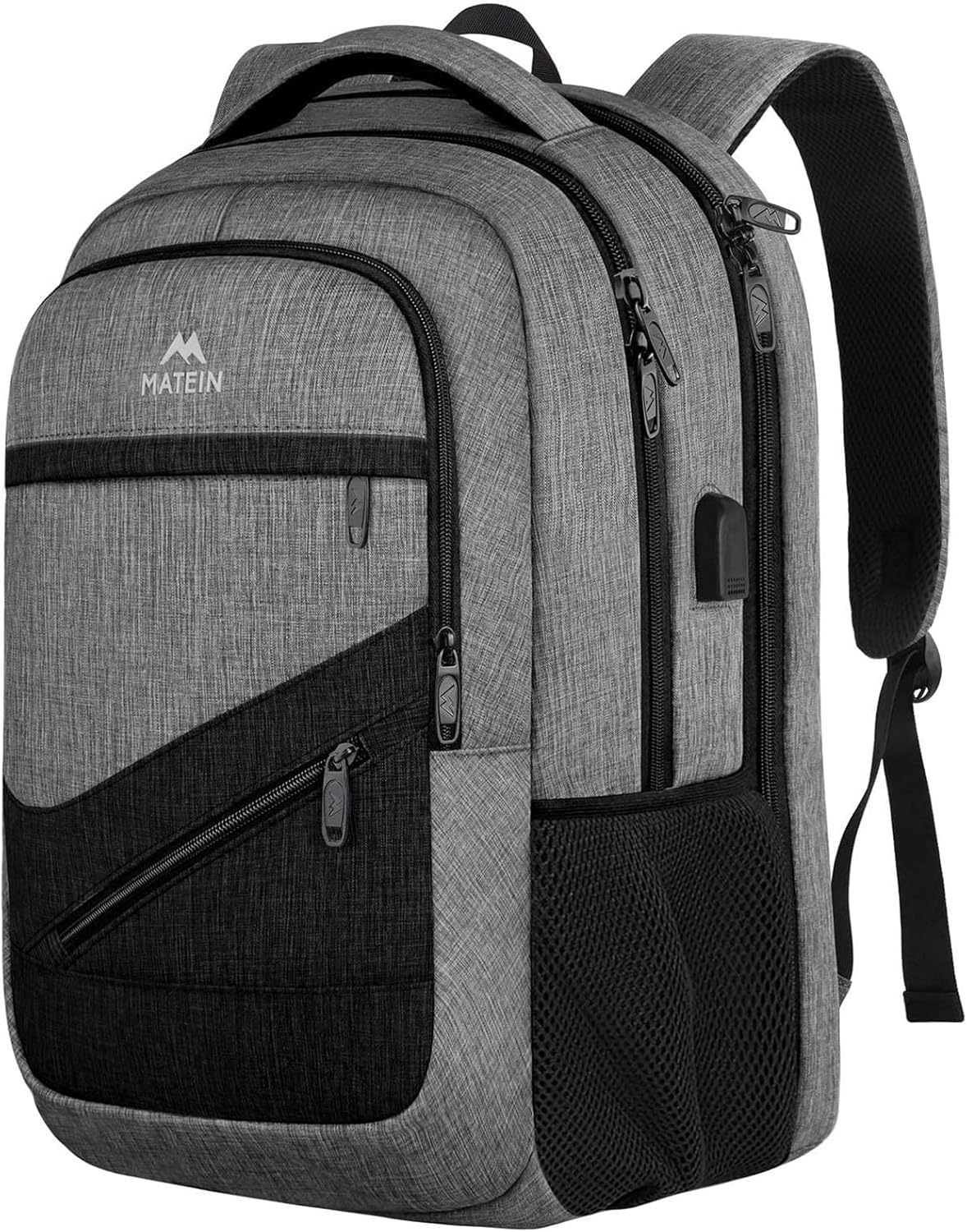 MATEIN 17 Inch Work Backpack for Men Women, Water Resistant Practical Travel Laptop Backpack with Trolley Sleeve, Casual College Daypack Laptop Compartment TSA Friendly, Grey Black