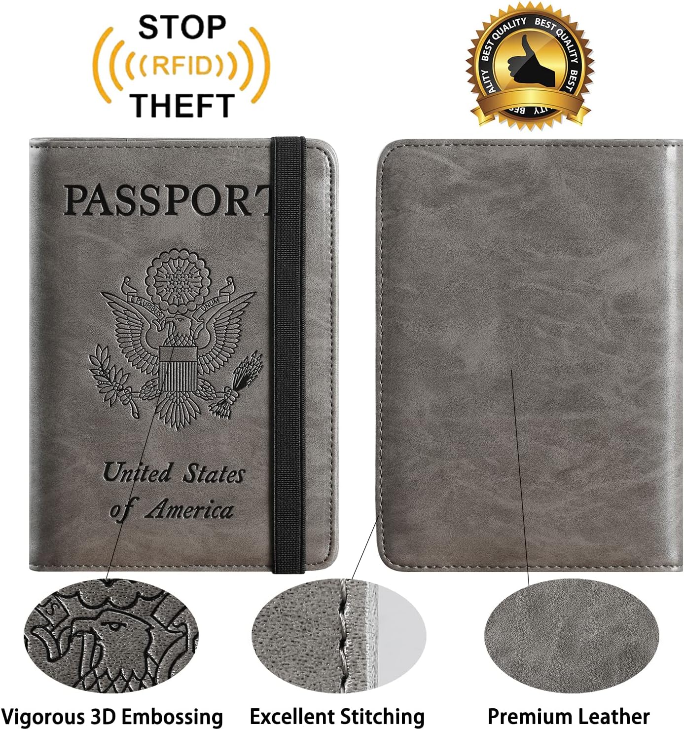 Passport Holder Cover Wallet Travel Essentials RFID Blocking Leather Card Case International Must Haves Travel Accessories for Women Men(101#Coffee Grey)