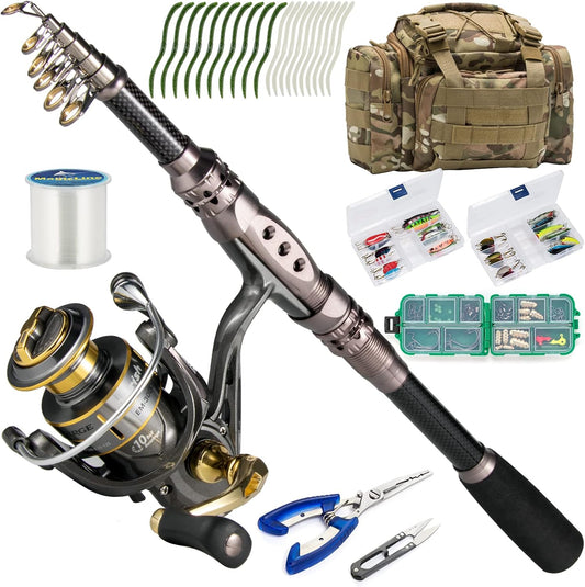 Dr.Fish Fishing Rod and Reel Combos 125-Pieces Telescopic Spinning Pole Reel Gear Equipment Set with Tackle Bag for Adult Collapsible Travel Complete Fishing Set Men Starter Freshwater Saltwater