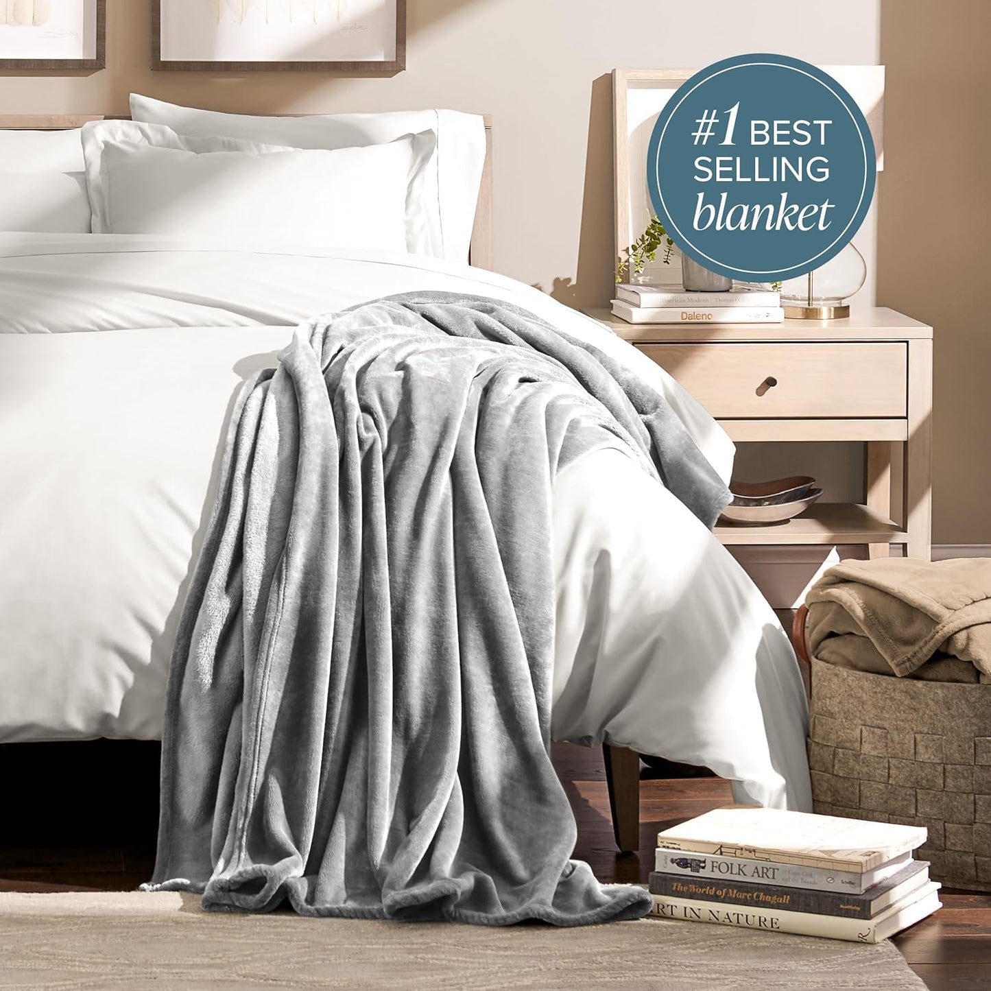 Bare Home Fleece Blanket - Twin/Twin Extra Long - Ultra-Soft Lightweight for Bed, Sofa, and Couch - Luxury Microplush - Cozy Warm Blanket (Twin/Twin XL, Light Grey)