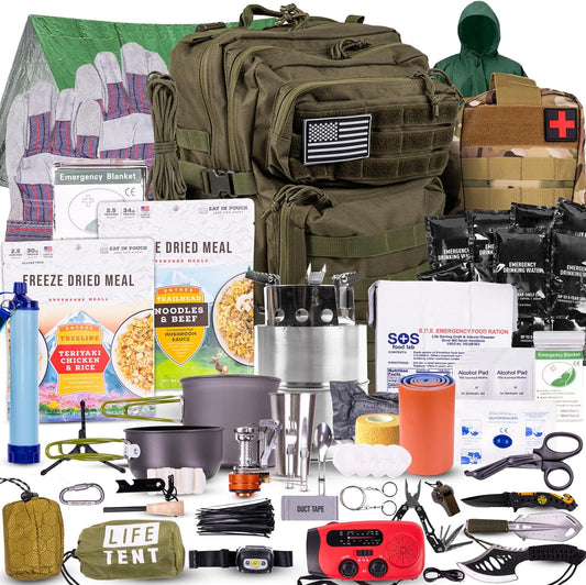 72-Hour Survival Kit | Emergency Bug Out Bag with First Aid, Water Filter, Food, Tools | 45L Tactical Backpack for Camping, Hiking, Outdoor Emergency Preparedness