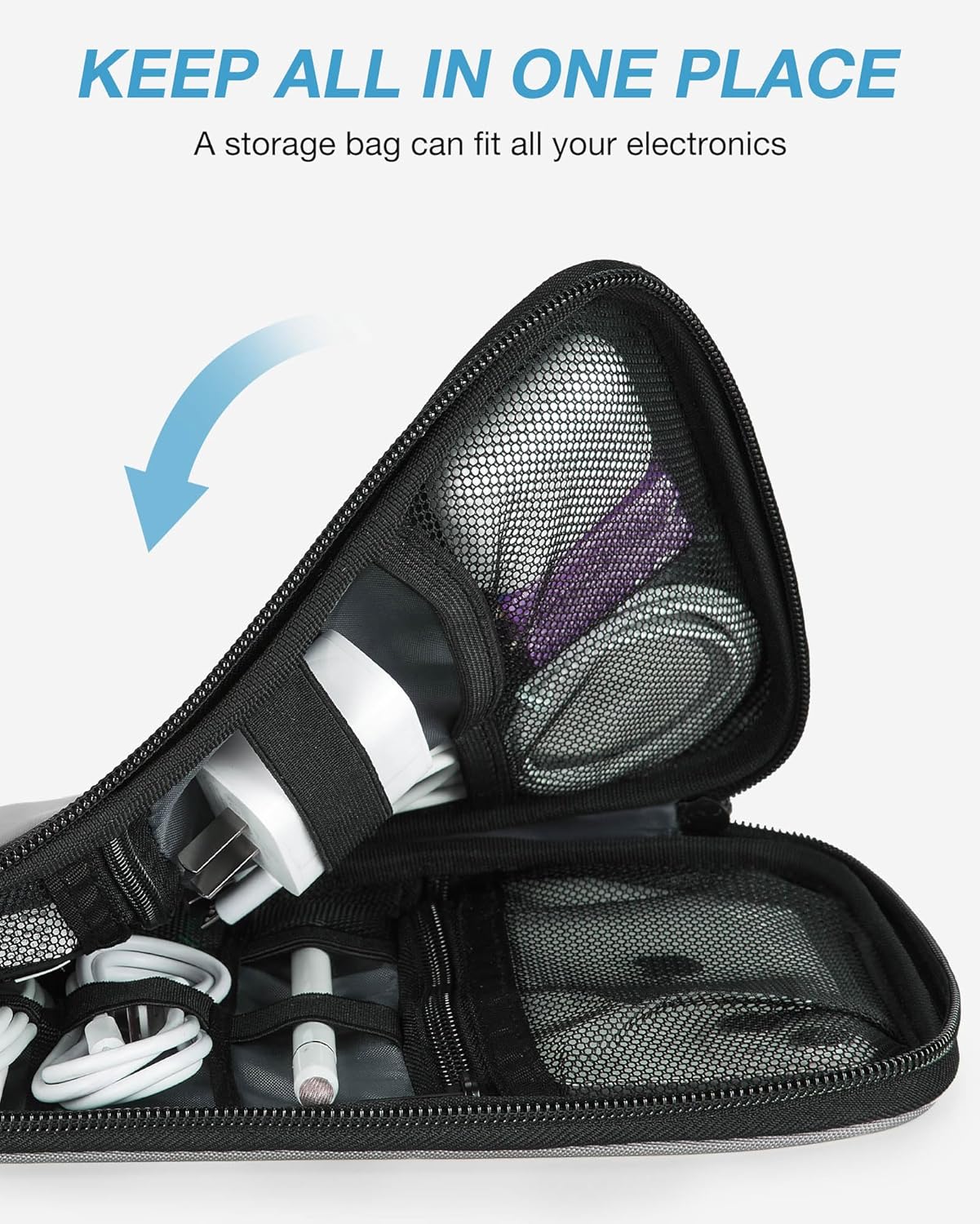 BAGSMART Electronics Travel Organizer Case, Compact Cable Organizer Bag for Phone Accessories, Power Bank, SD Card Storage, Grey