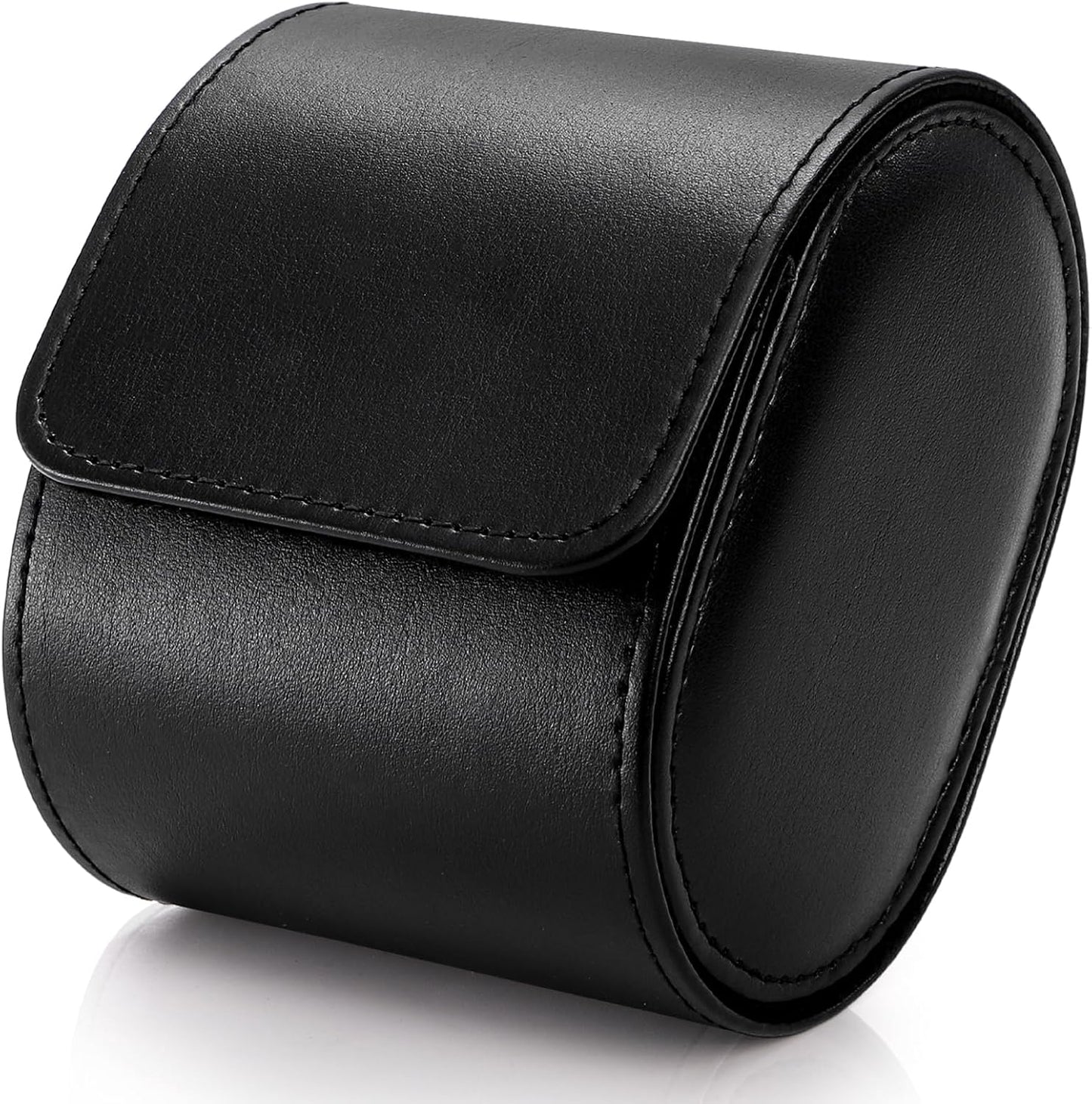 Leather Travel Watch Case, Single Watch Gift Box with Pillow, Portable Jewelry Watch Storage Roll Organizer Carrying Case for Display, Men, Women, Luxury Black