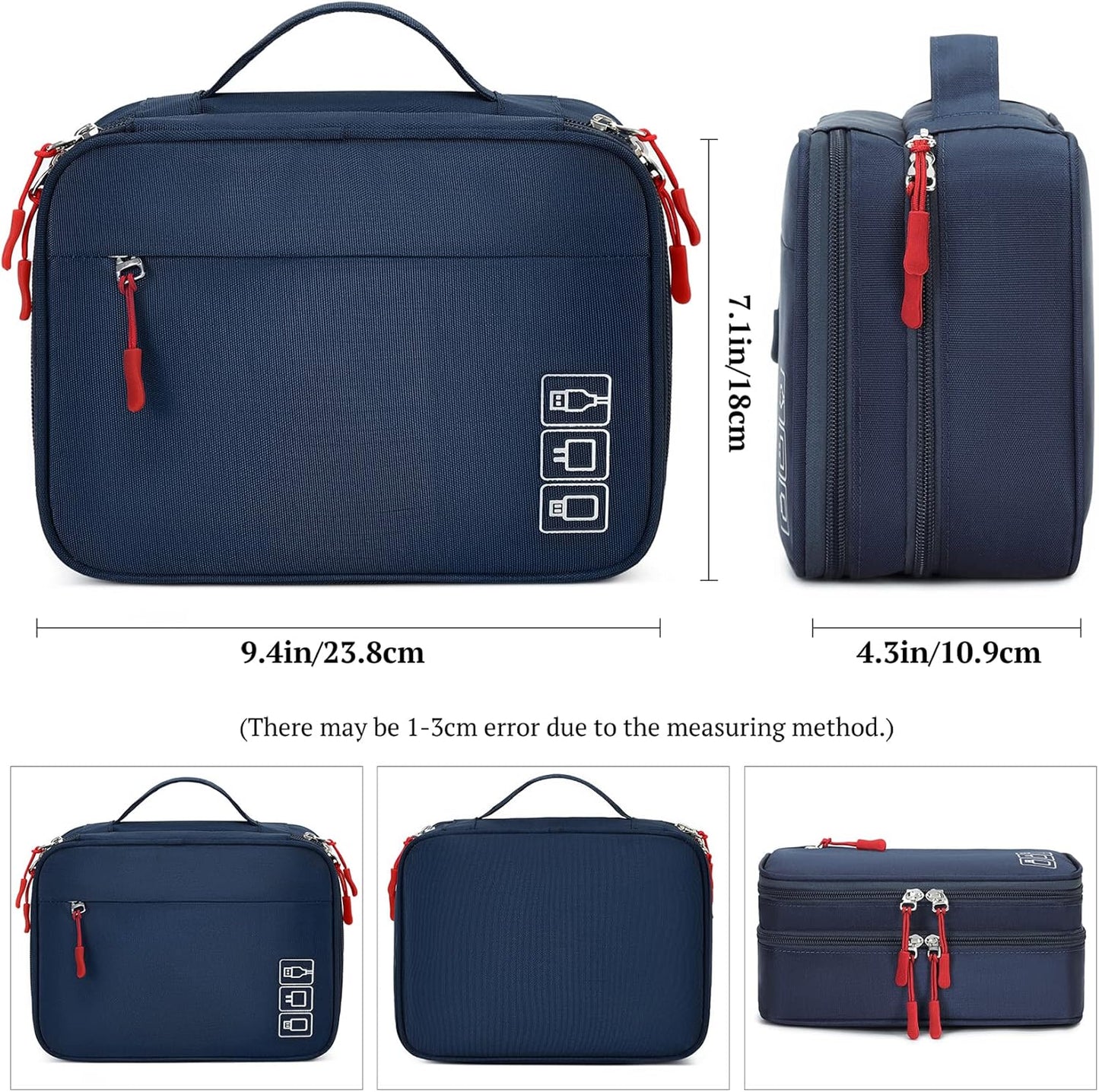 MIRLEWAIY Electronics Cable Organizer Bag, Water-resistant Tech Pouch, Portable Travel Cord Organizer, Electronics Accessories Carrying Case for Charger, Cable, Earphone, SD Cards, Blue