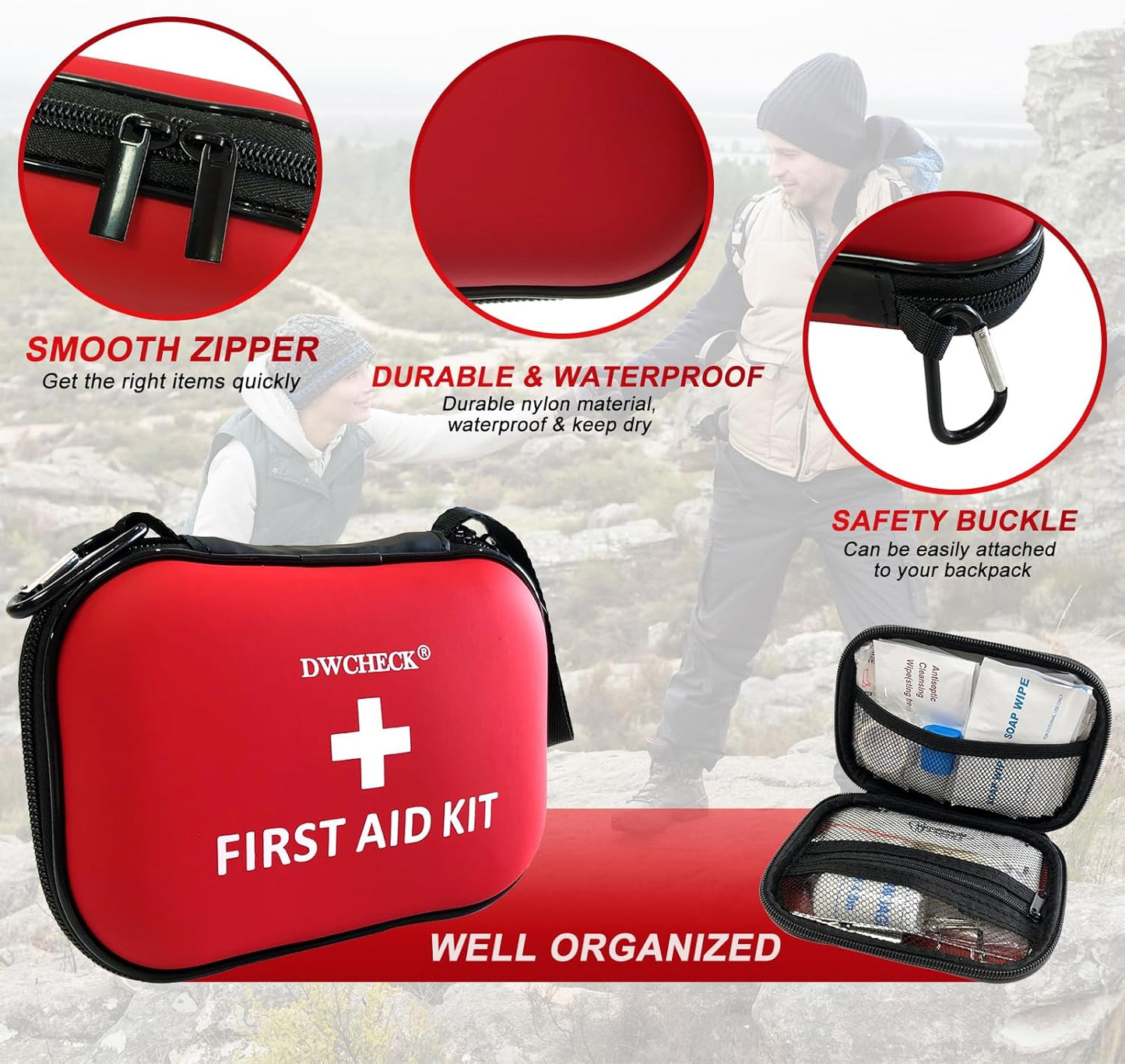 160 Piece Mini First Aid Kit, Compact Waterproof Hard Shell Small Emergency Medical Kit for Travel, Car, Home, Office, Vehicle, Hiking - Camping Essentials and Outdoor Survival Kit