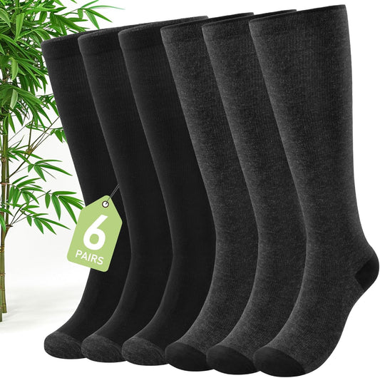SONORAN Bamboo Viscose Compression Socks for Women & Men (6 Pairs) 20-30 mmHg Knee High Support for Nurses Travel Pregnant