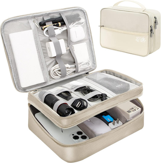 SELLYFELLY Electronics Travel Organizer, Double Layer Cable Organizer Bag Watreproof Electronics Accessories Storage Bag for Cord, Charger, Phone, Power Bank, Hard Drive