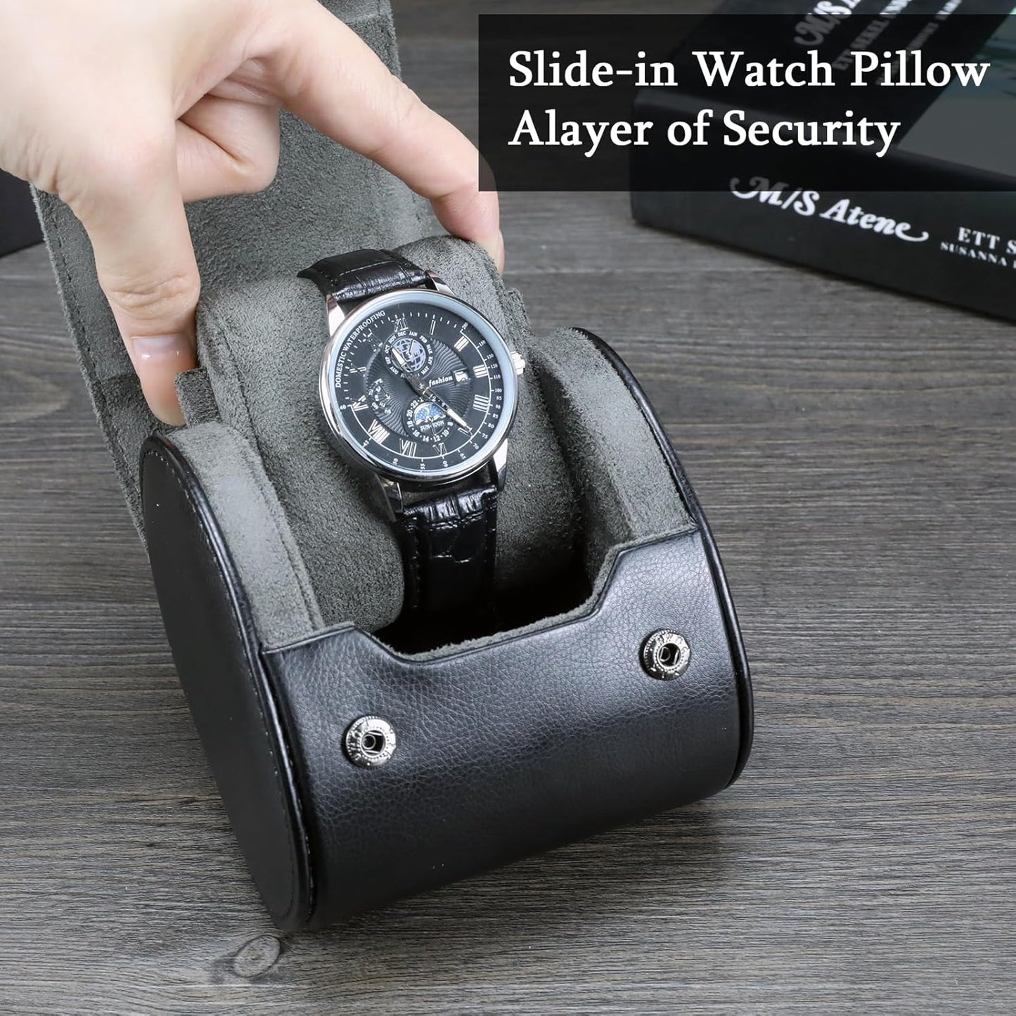 Watch Travel Case - Single Watch Roll Storage Box Organizer for Men's Women's Wristwatches & Smart Watches up to 50mm (Black / 1 Slot)