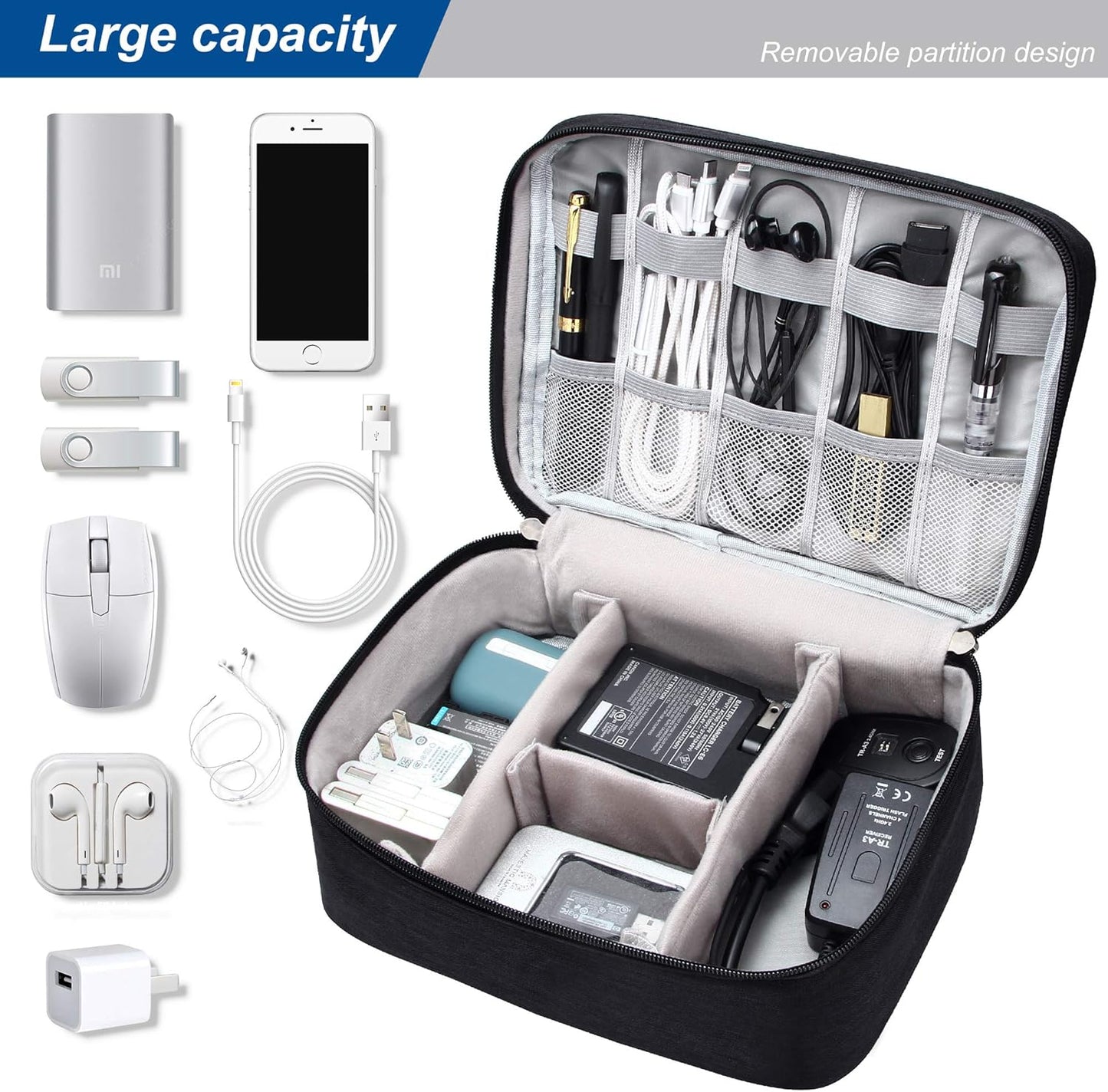 Electronics Organizer Travel Universal Cable Organizer Bag Waterproof Electronics Accessories Storage Cases for Cable, Charger, Phone, USB, SD Card, Hard Drives, Power Bank, Cords