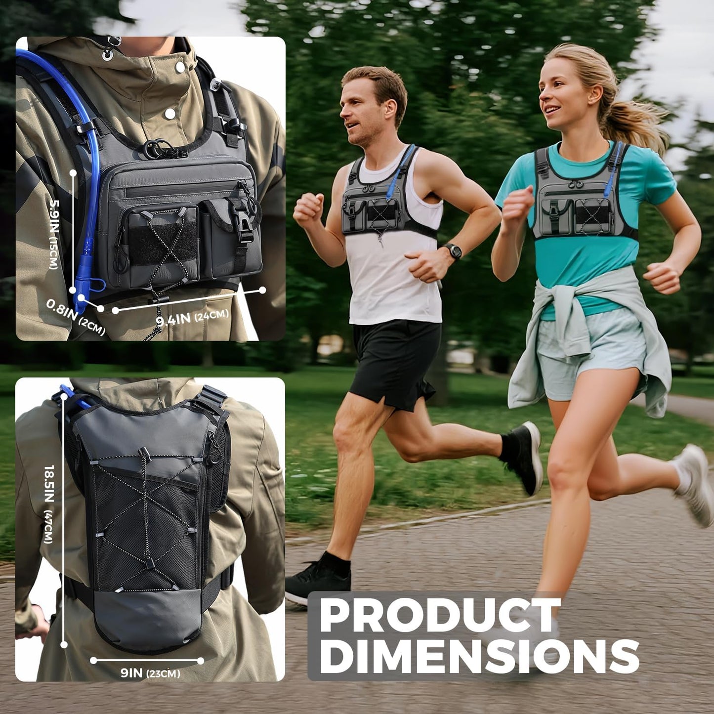 USA Original Patent Running Hydration Vest Backpack, Lightweight Chest Pack with 2.0L Water Bladder Bag Daypack for Hiking Running Cycling Race Marathon for Women Men