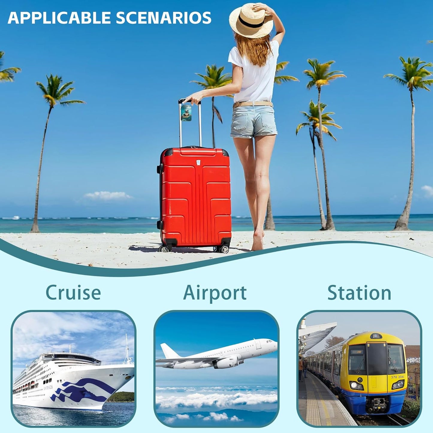 Hawaiian Sea Turtle Luggage Tag for Suitcase Set of 2 PU Leather Cute Luggage Tags with Stainless Metal Loop ID Label Privacy Flap Suitcase Tags for Women and Men Travel