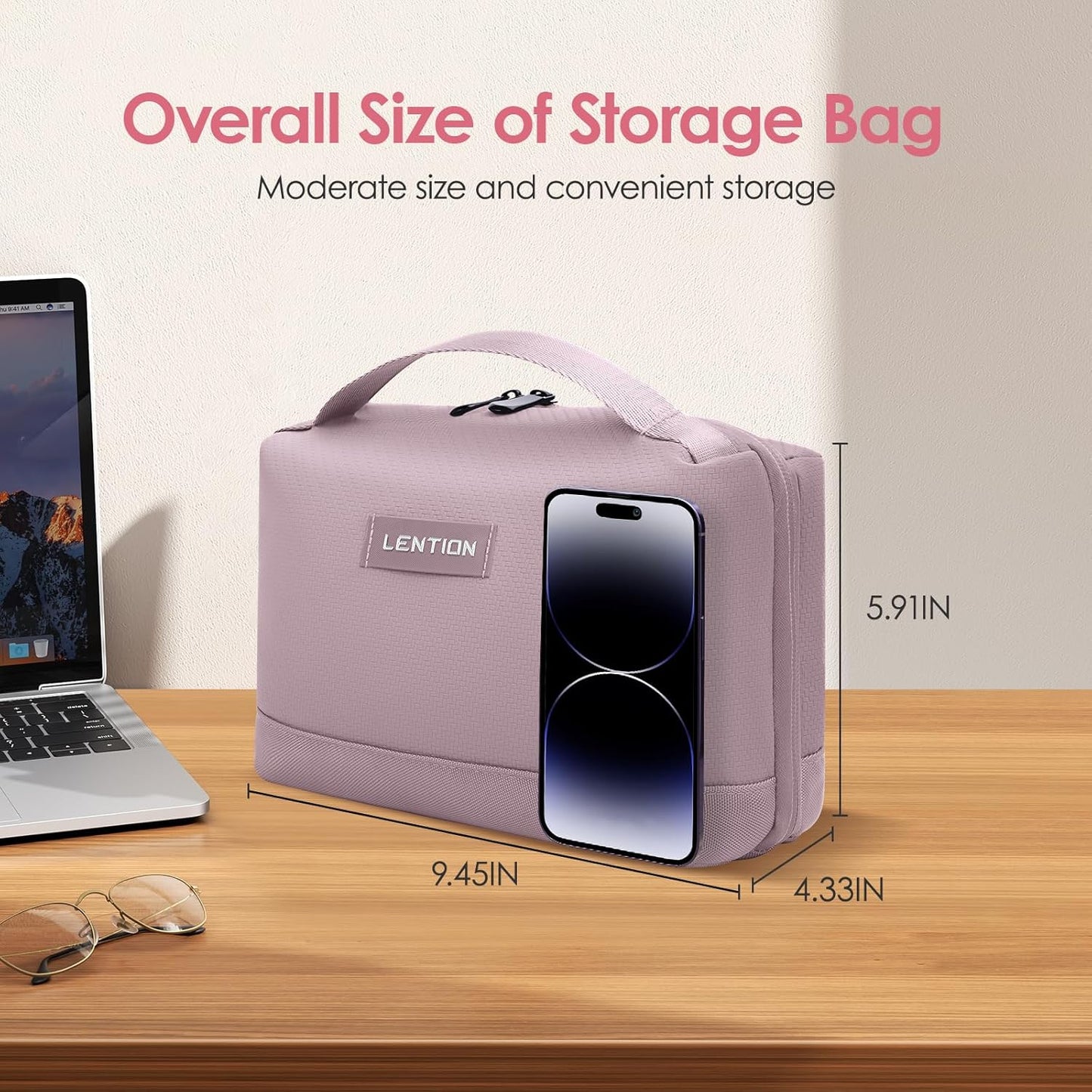 LENTION Electronics Organizer Bag Cable Tech Pouch for Electronic Accessories, Cable Organizer, Scratch-Resistant, Shock Proof, Padded Bag for AirPods, Charger Power Bank, Phone, Cord (M372, Pink)