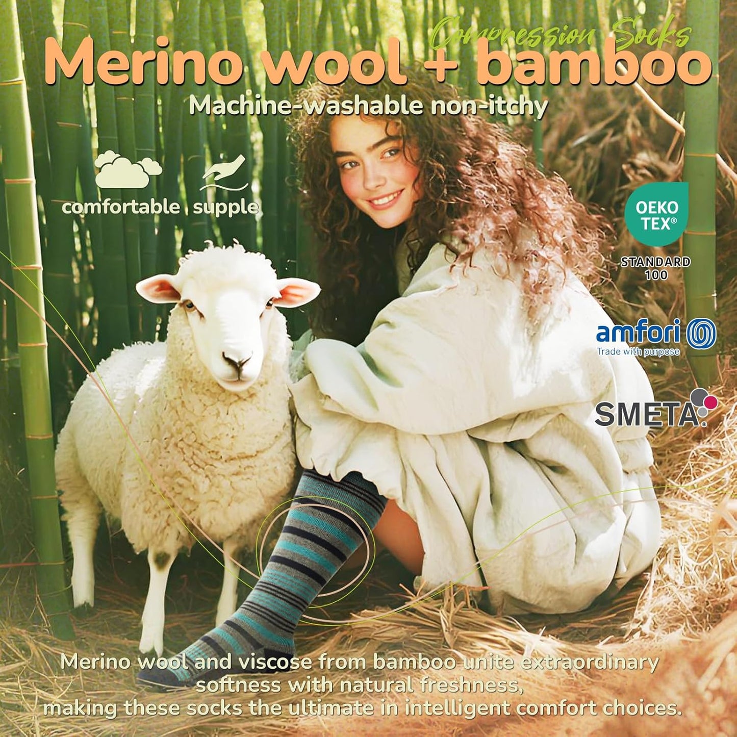 Merino Wool Compression Socks for Women Men, 15-20 mmHg Knee High Socks for Flying, Travel, Running