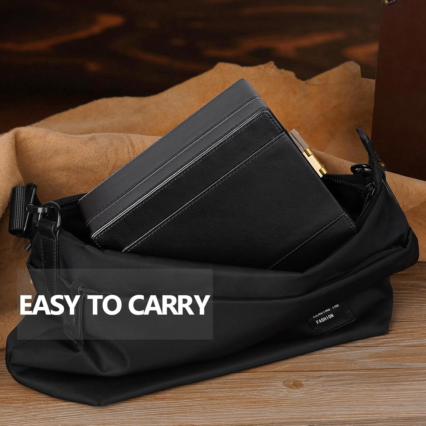 BISON DENIM Watch Box, 4 Watch Travel Case with Combination Lock - PU Leather Men's Watch Storage Box & Jewelry Organizer with Ring Slots & Necklace Hooks, Secure Travel Case, Black