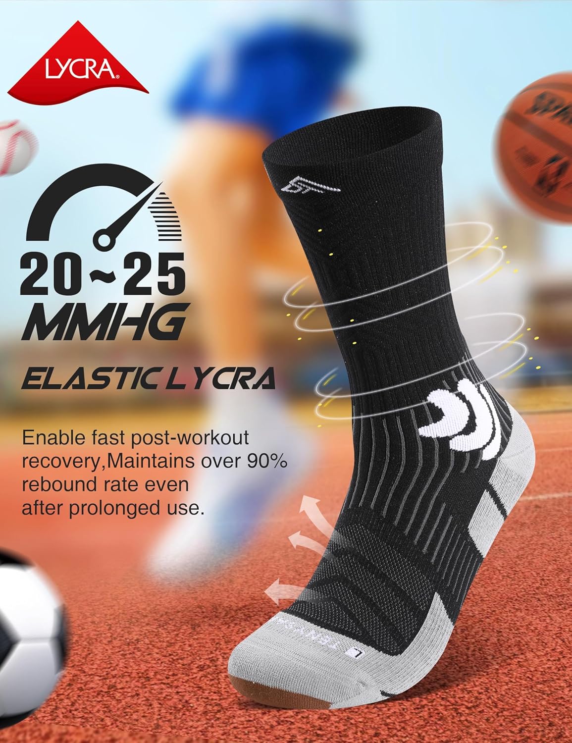 Men's Compression Running Socks: Coolmax Athletic Crew Socks Moisture Wicking Anti-Blister Cushion for Hiking 3 Pairs
